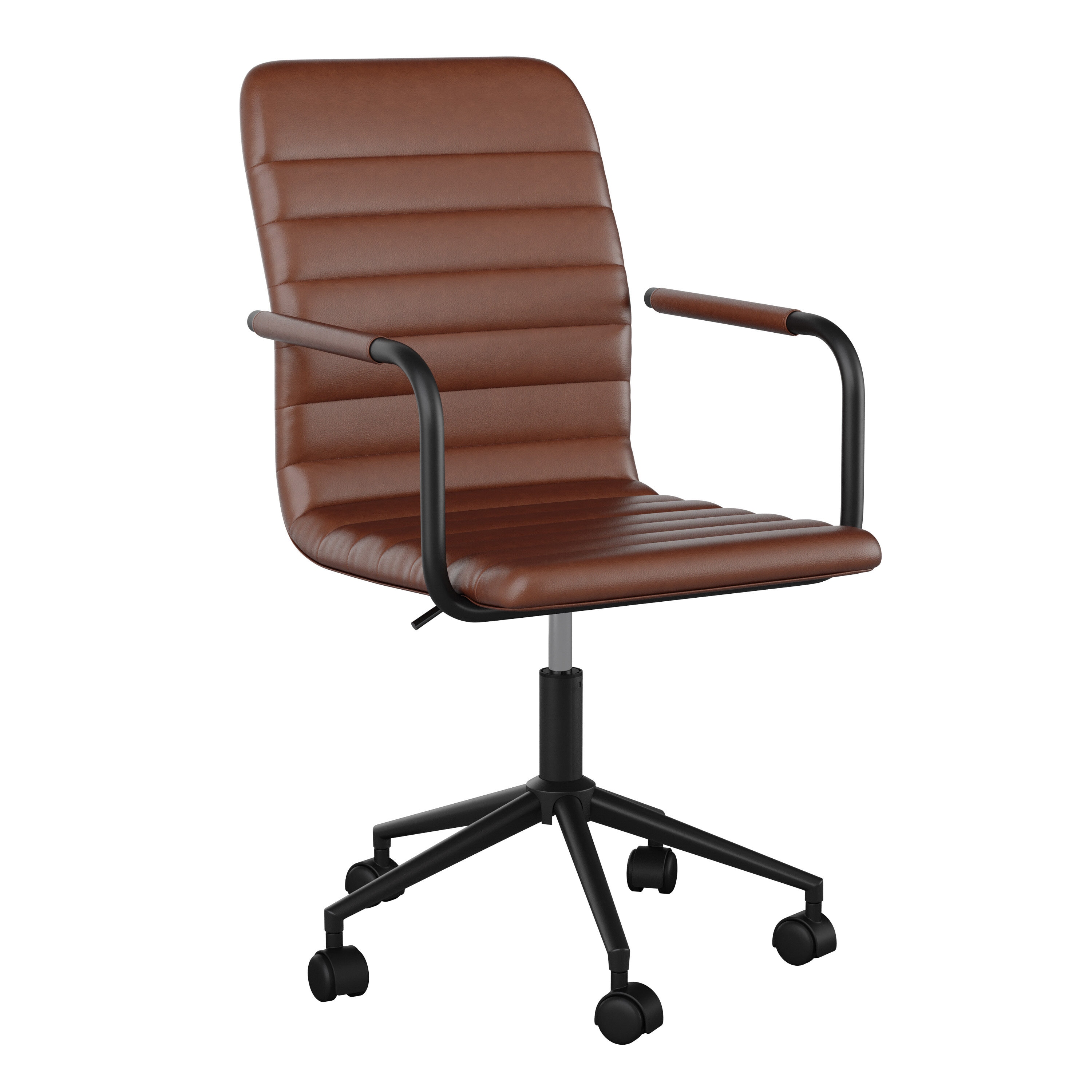 Martha Stewart 196861041495 Taytum Saddle Brown Faux Leather/Oil Rubbed Bronze Contemporary Adjustable Height Swivel Faux Leather Executive Chair