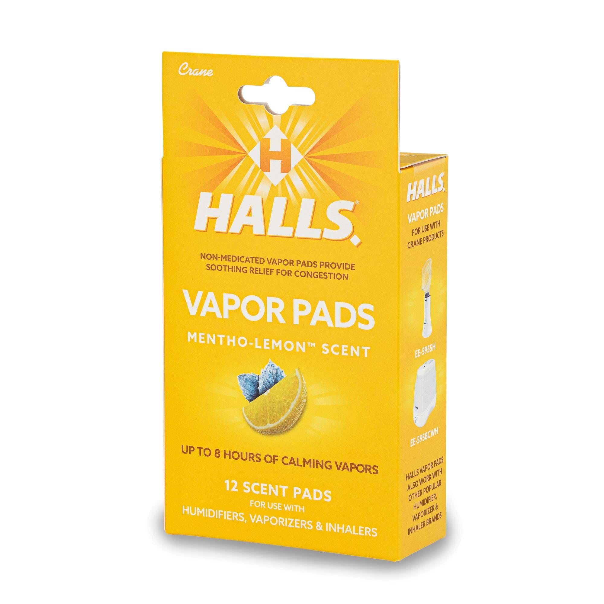 Crane HALLS Mentho-Lemon Scented Vapor Pads 12-Count Pack Long-Lasting Soothing Vapor #HS-1950LH