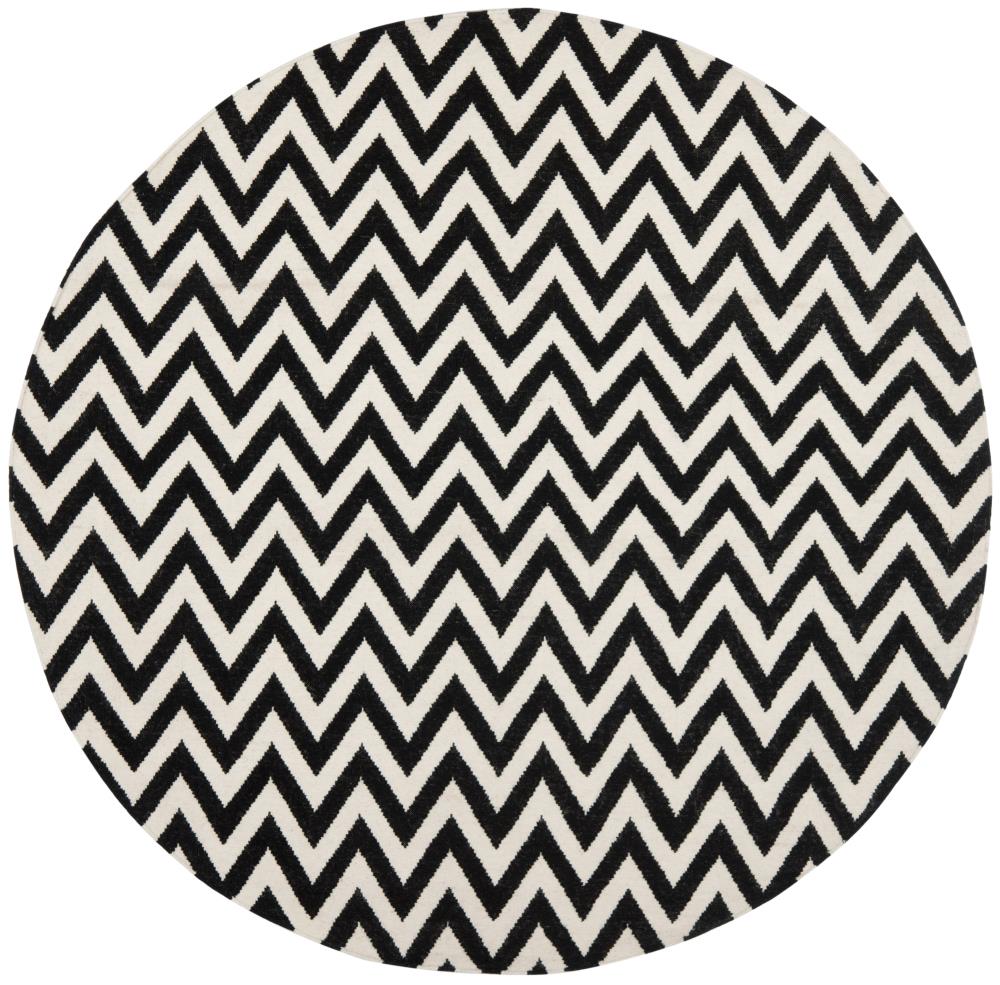 Safavieh DHU557L-6R Dhurries Farrah 6 x 6 (ft) Wool Black/Ivory Round Indoor Chevron Coastal Area rug