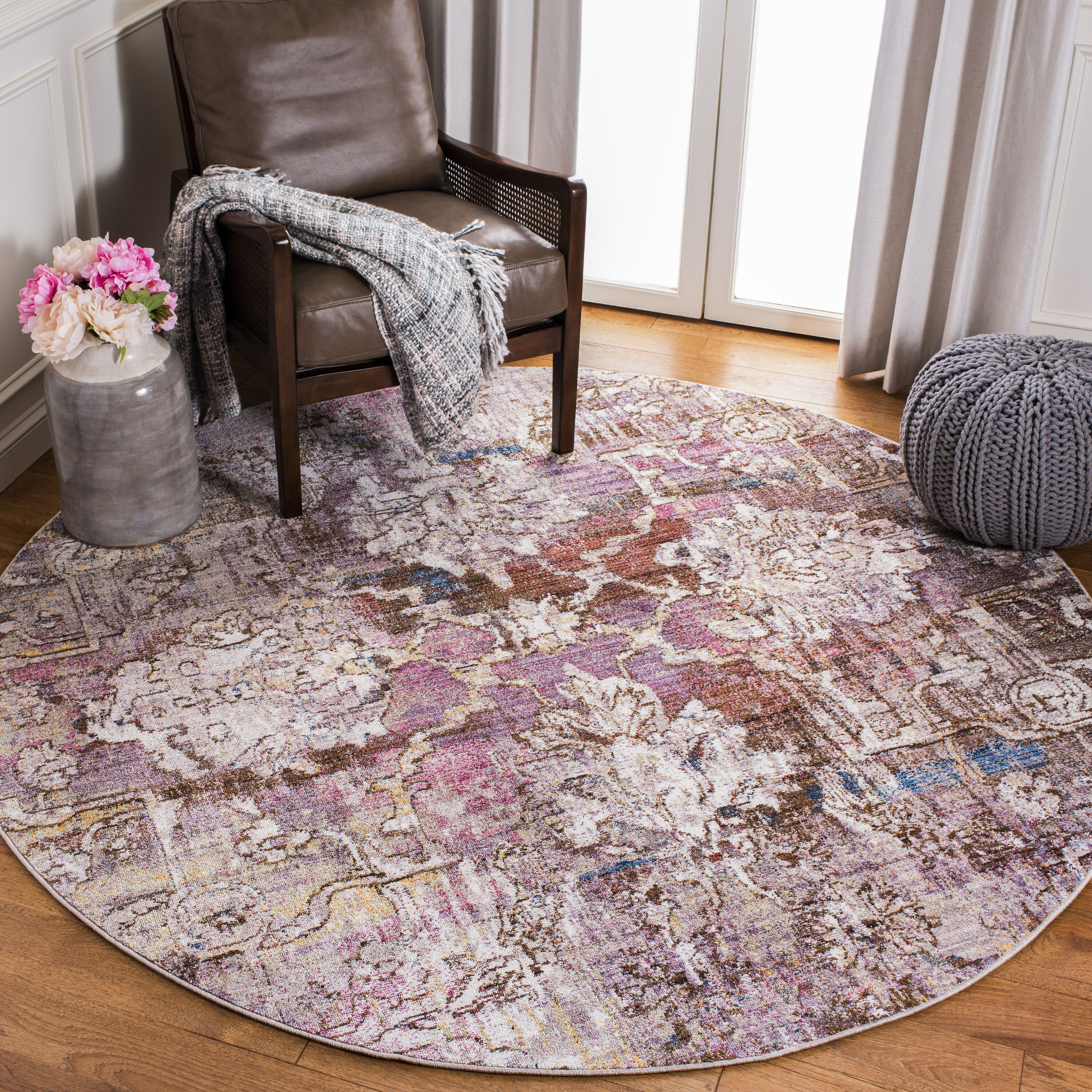 Bristol 487U Pink/Grey 7ft x 7ft Round Rug