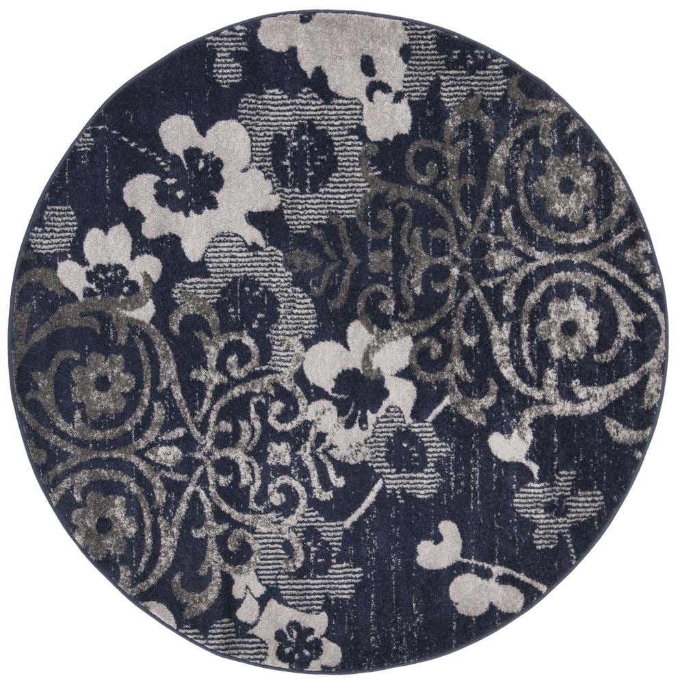 Safavieh ADR114N-8R Adirondack Serene 8 x 8 (ft) Loomed Polypropylene Navy/Silver Round Indoor Abstract Lodge Area rug