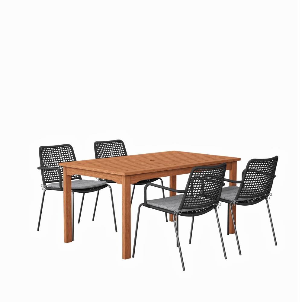 Amazonia BT3614OBEBKGROU  Eucalyptus 5 -Piece Brown Patio Dining Set Wood Rectangle Table with 4 Brown Cushions Stationary Chairs