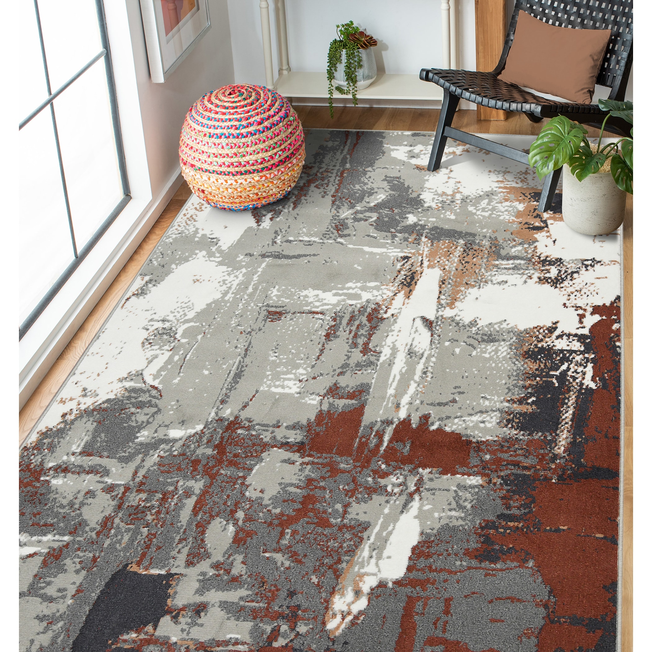 Amer Rugs ALP52710 3 x 10 (ft) Polypropylene Rust Rectangular Indoor Abstract Industrial Runner rug