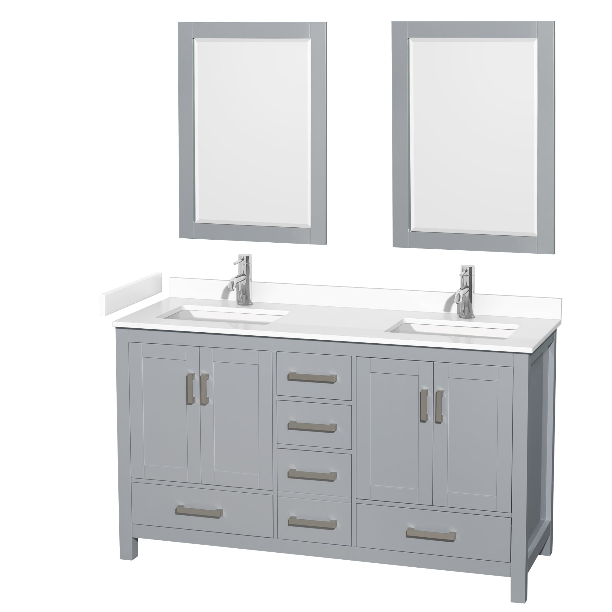 Wyndham Collection WCS141460DGYWCUNSM24 Sheffield 60-in Gray with Brushed Chrome Trim Undermount Double sink Bathroom Vanity with White Cultured Marble Cultured marble Top (Mirror Included)