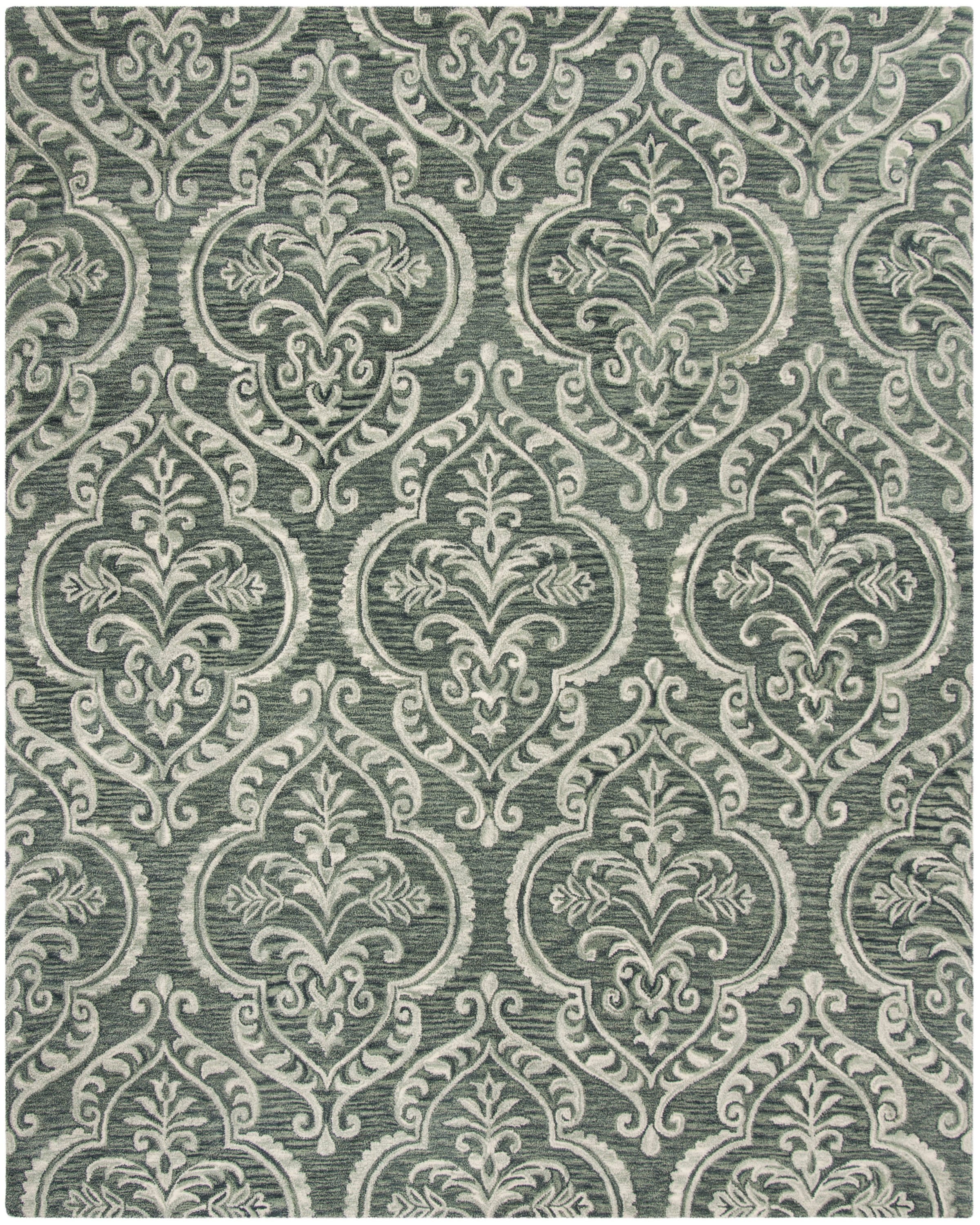 Handmade Tufted Floral Wool Area Rug, Blue Sage, 8' x 10'