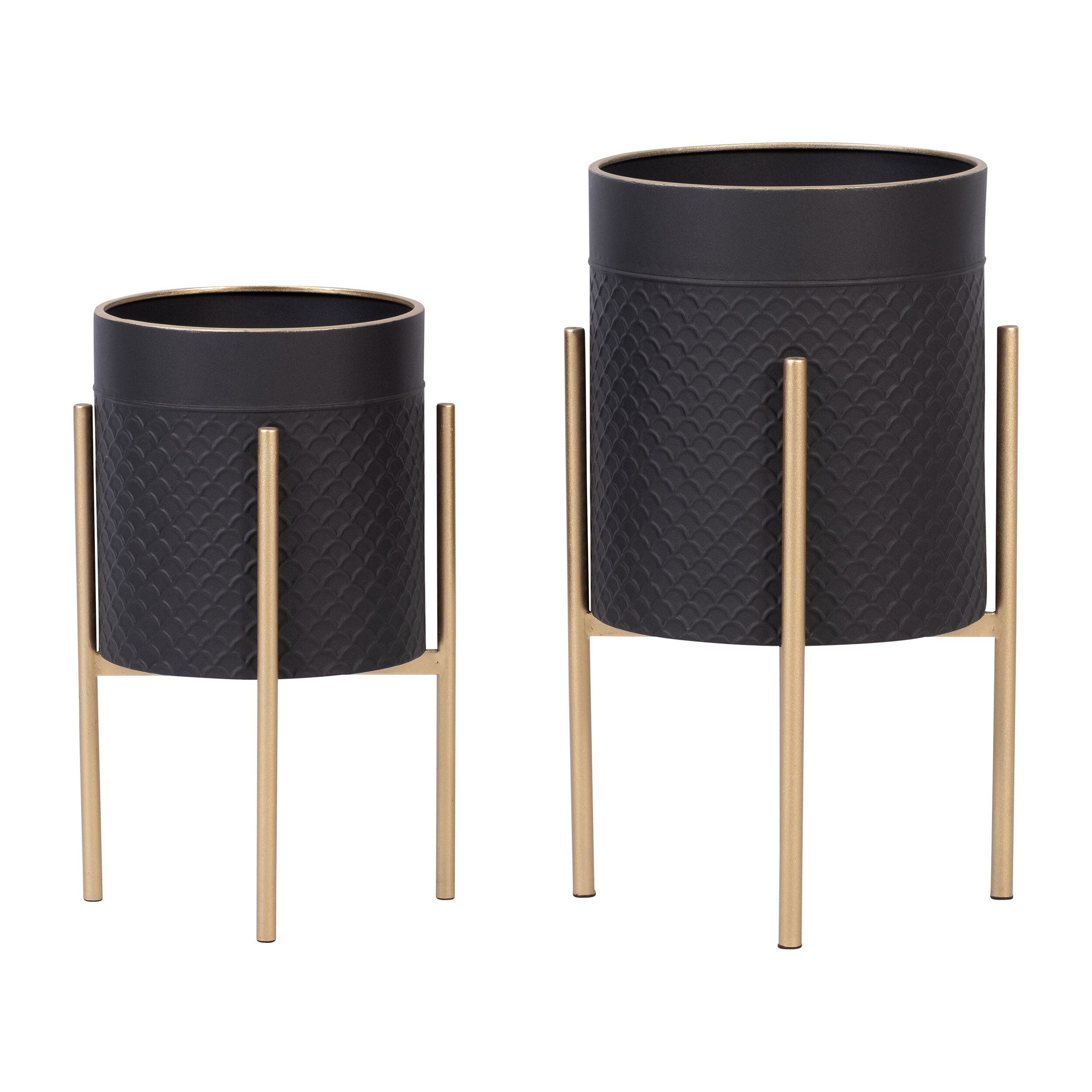 Kahomvis HDA-QPB0-792 Round 14.0-Inches W Medium Black Metal Indoor/Outdoor Planter