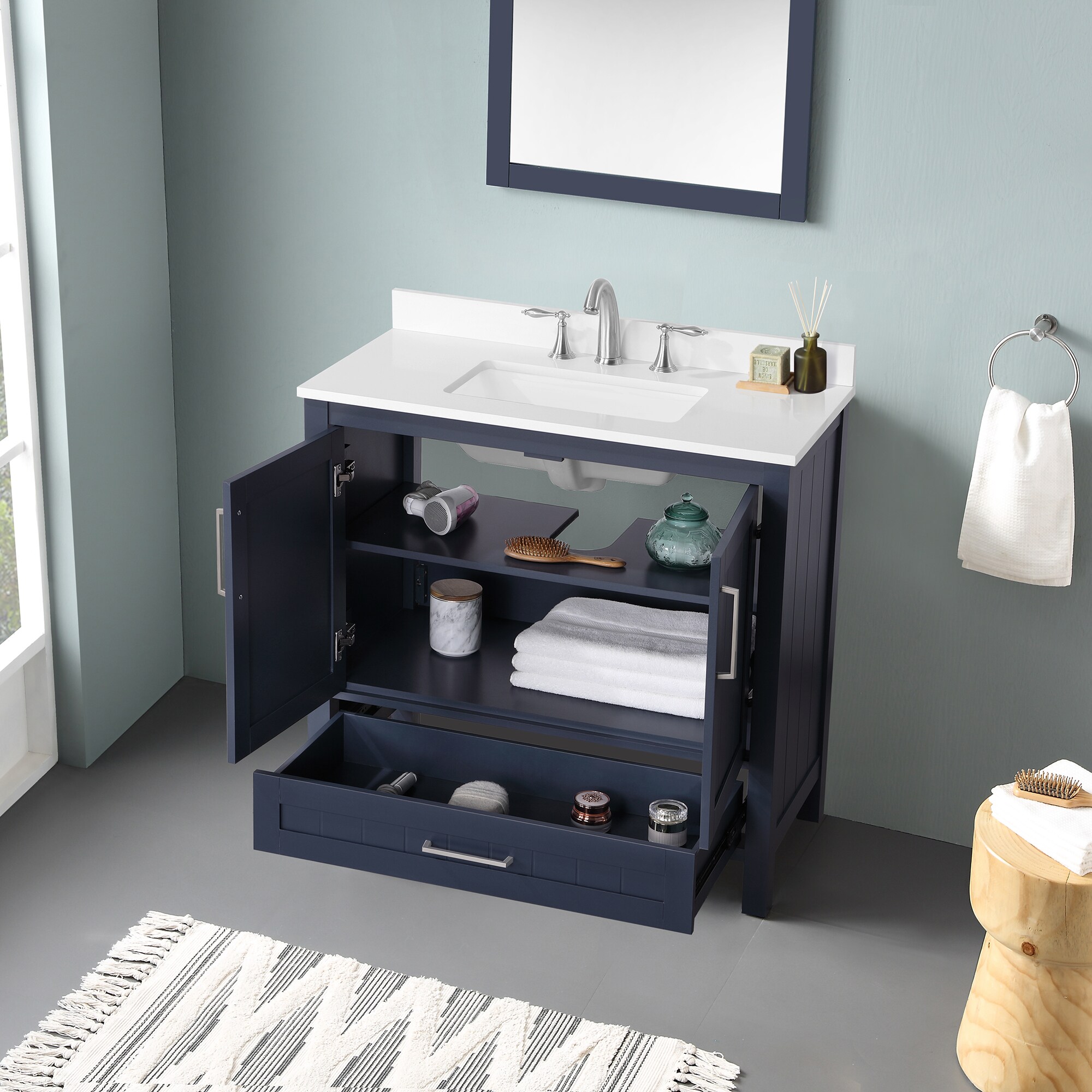 OVE Decors Darwin 36-in Midnight Blue Undermount Single Sink Bathroom ...