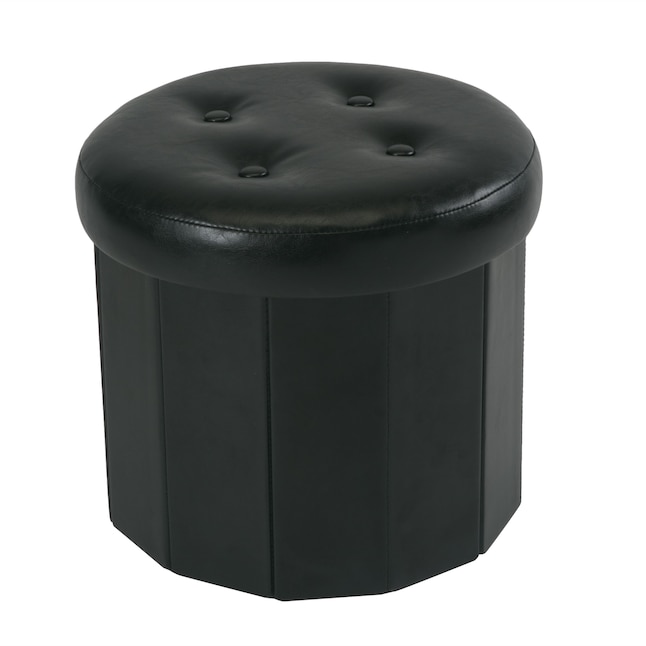 Simplify Casual Black Faux Leather, Black Leather Circle Ottoman