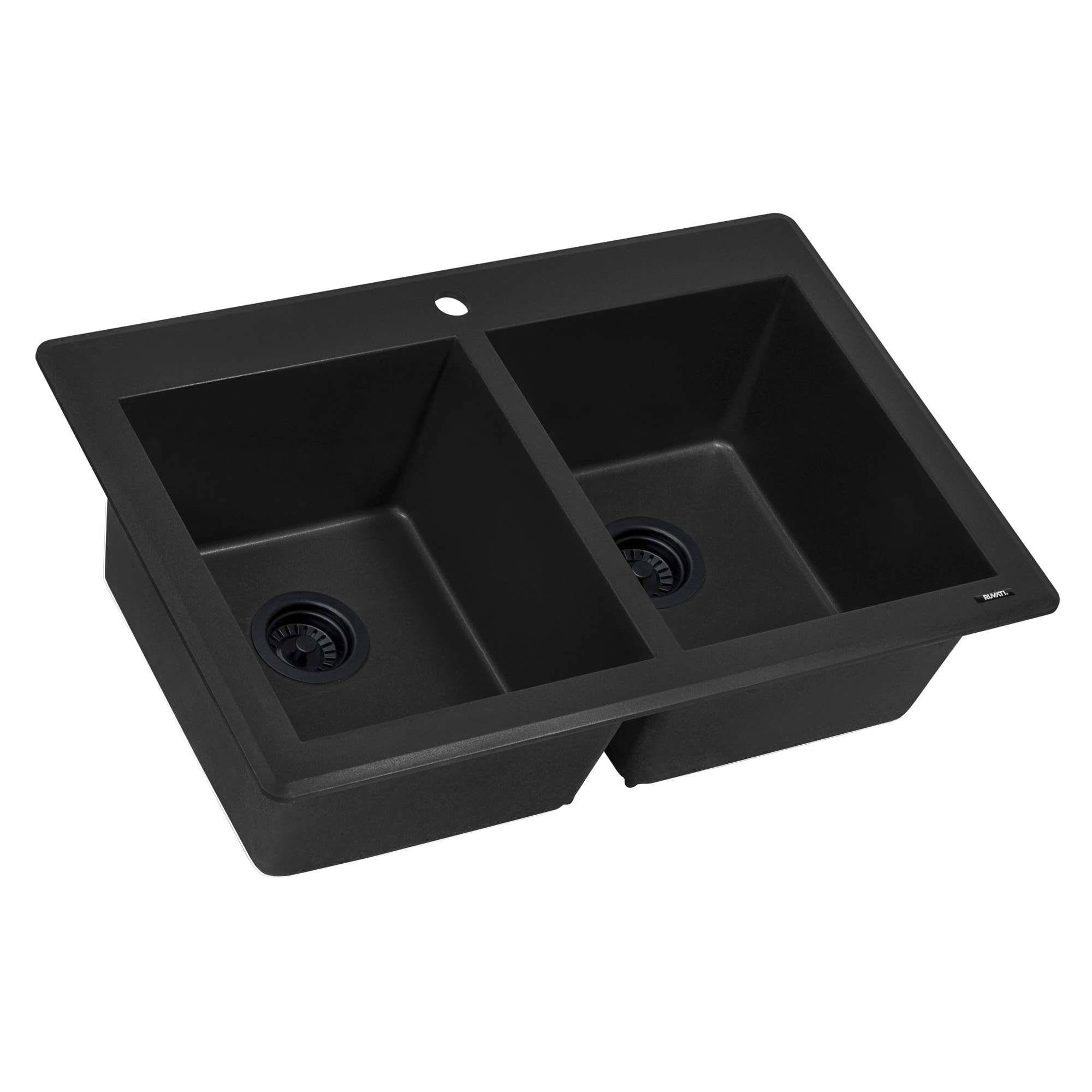 Midnight Black Granite Composite Double Bowl Drop-In Sink