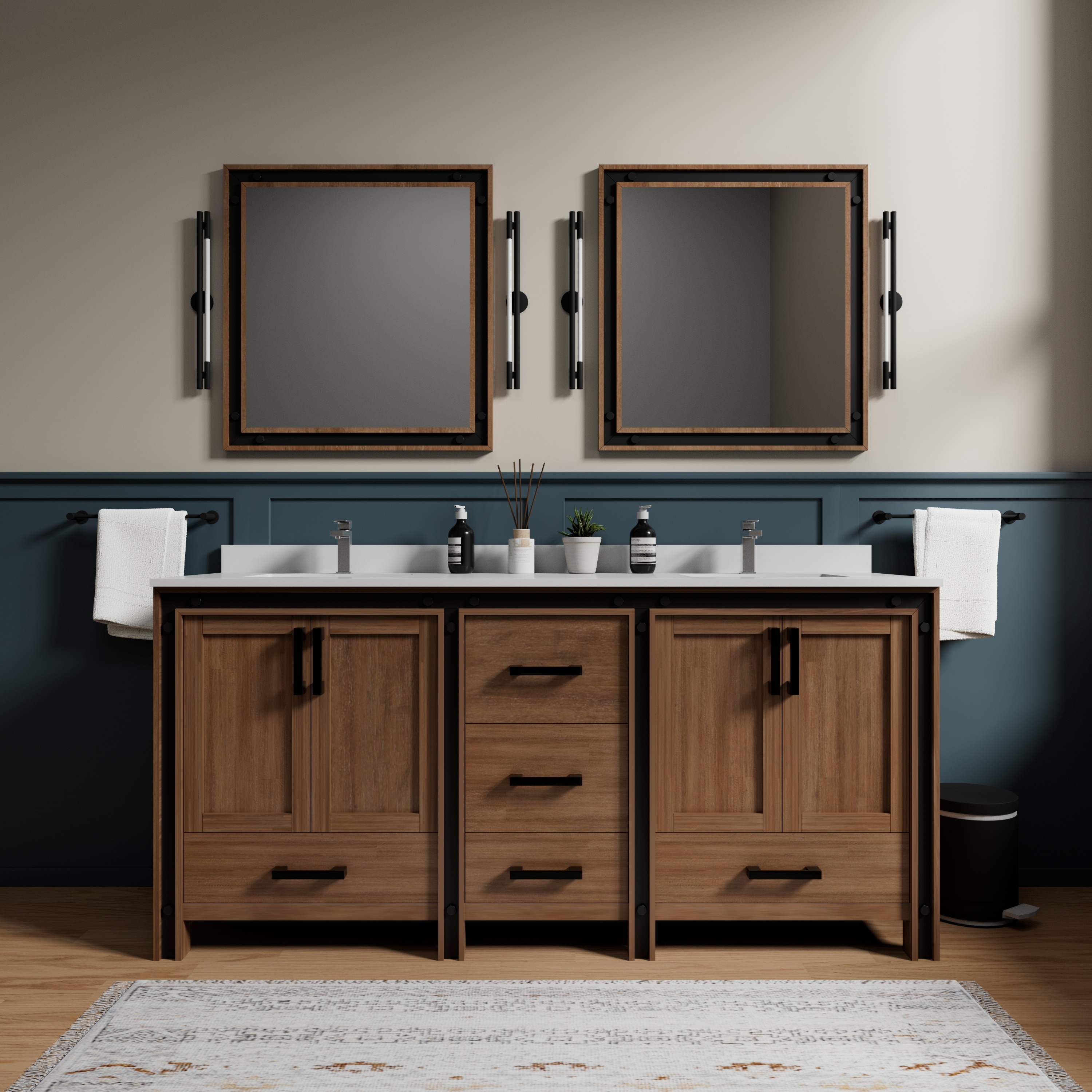 Lexora LZV352272SNJSM30 Ziva 73-in Rustic Barnwood Undermount Double sink Bathroom Vanity with White Cultured marble Top (Mirror Included)