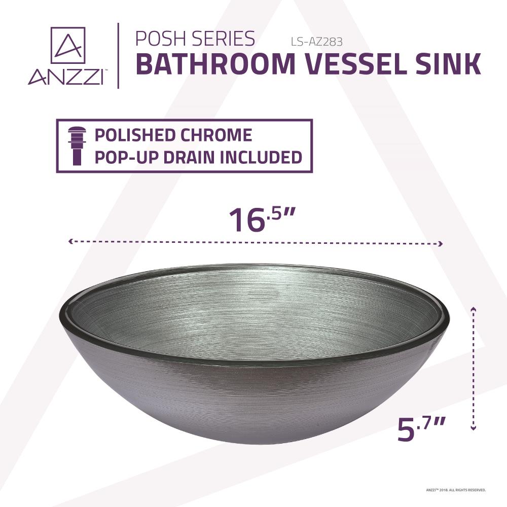 Posh Brushed Silver Glass Circular Vessel Sink