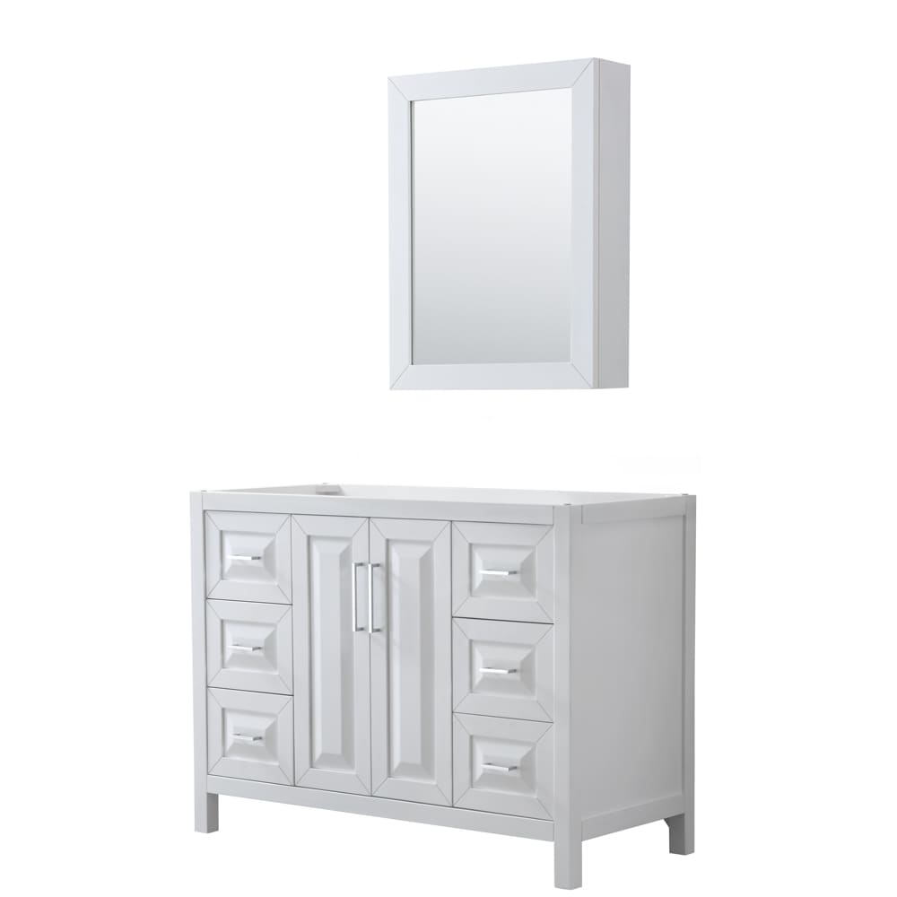 Wyndham Collection WCV252548SWHCXSXXMED Daria 48-in White with Polished Chrome Trim Bathroom Vanity Base Cabinet without Top (Mirror Included) (Medicine Cabinet Included)
