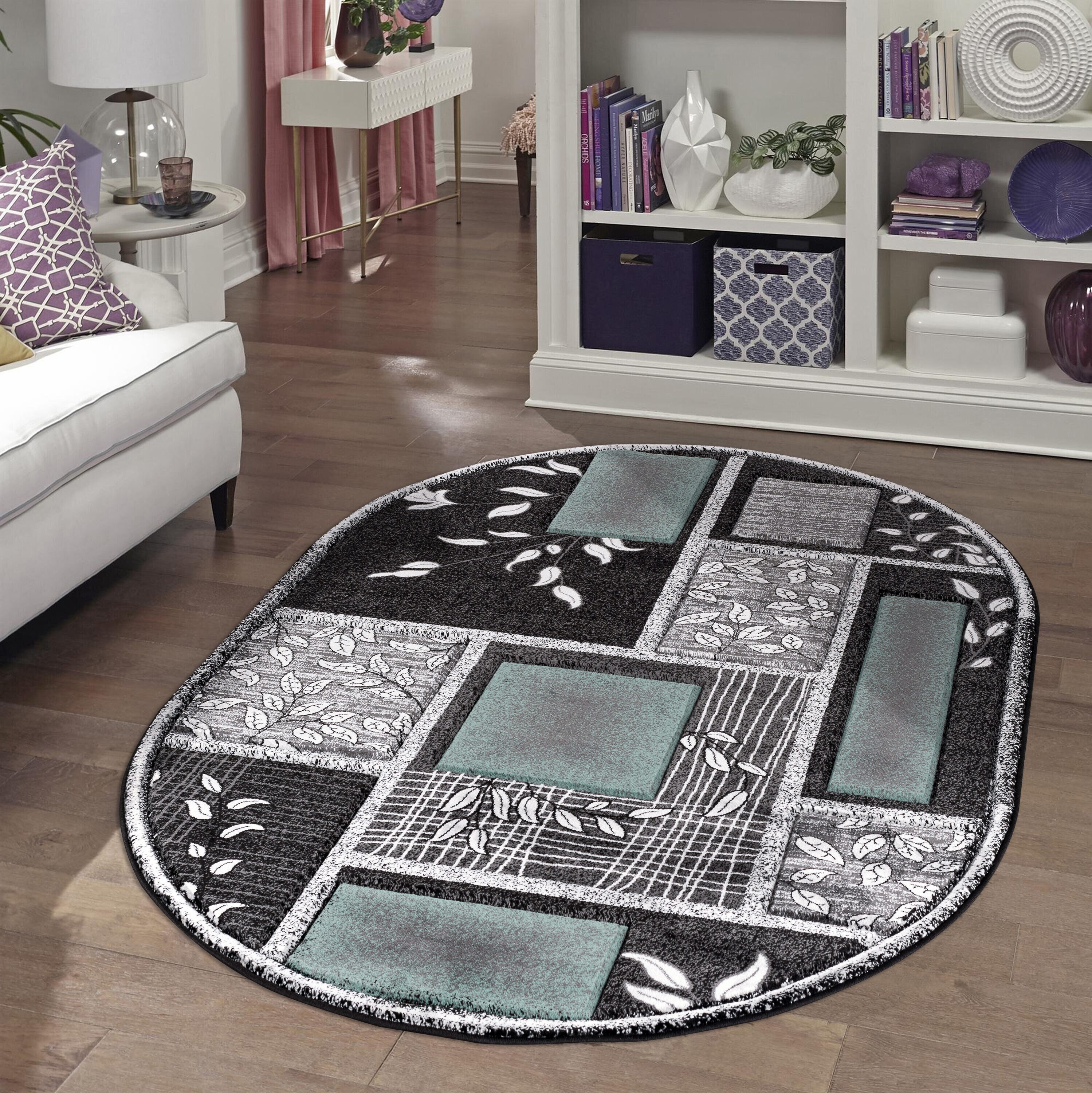 MDA Rugs Glamour 5 X 7 (ft) Black/Cream Oval Indoor Floral Area Rug in the  Rugs department at