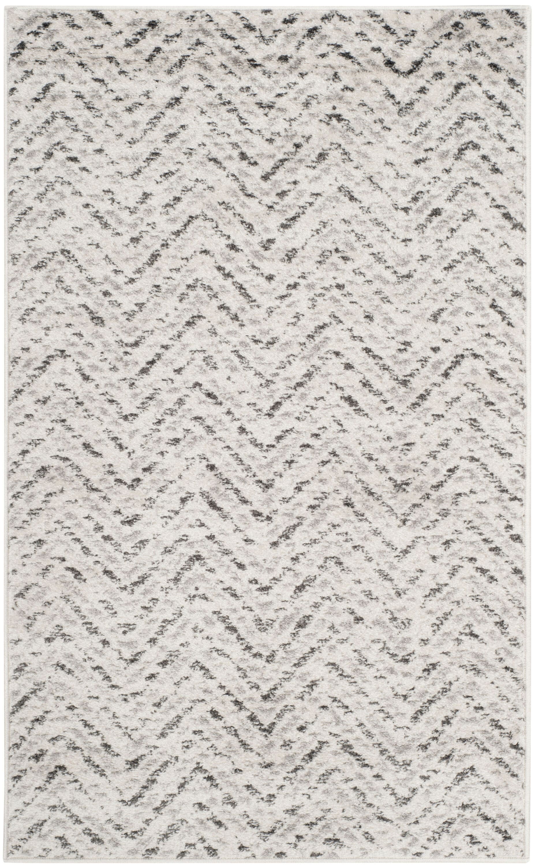 Ivory Charcoal Chevron 3' x 5' Easy-Care Synthetic Area Rug