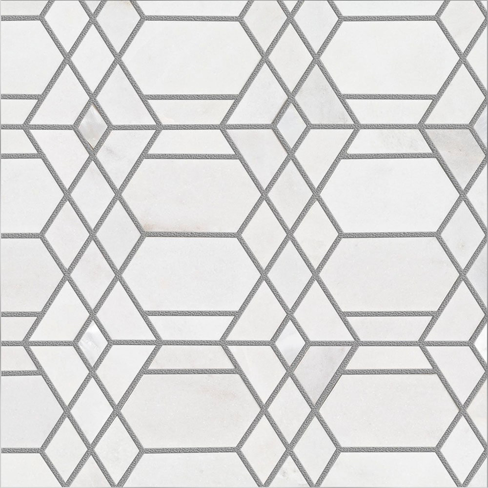Boutique Stone LW1019010 Waterjet Pearlstone Facets White 12-in x 13-in Polished Natural stone Patterned Mosaic Floor and Wall Tile ( 1.026-sq ft Piece )