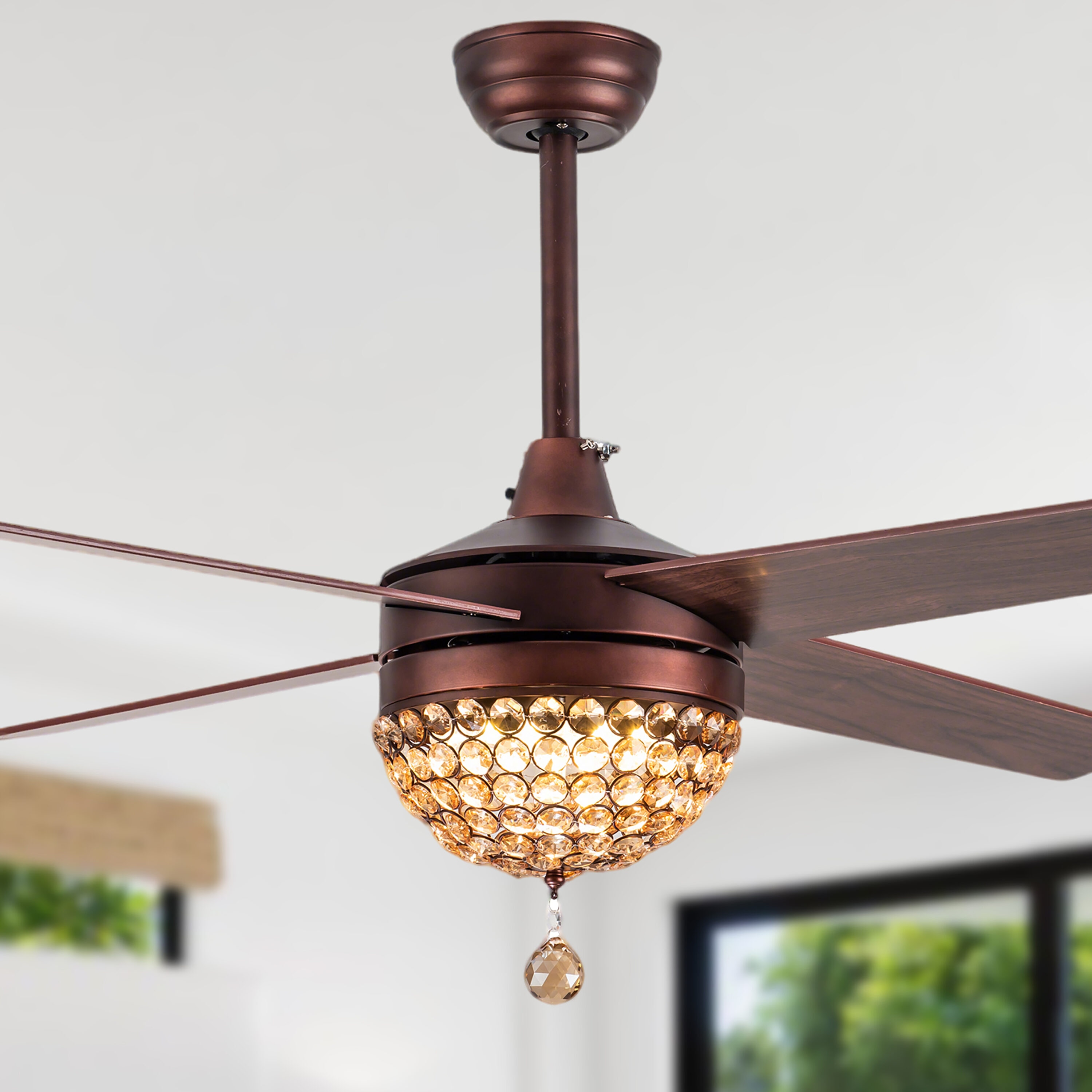 Cusp Barn BD2001-K-42 BD2001 42-in Color-Changing Brown with Wood Blades Ceiling Fan With Light - Remote Included ( 5 -Blade )