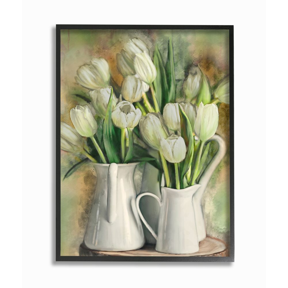 White tulips in charming country pitchers Wall Art at Lowes.com