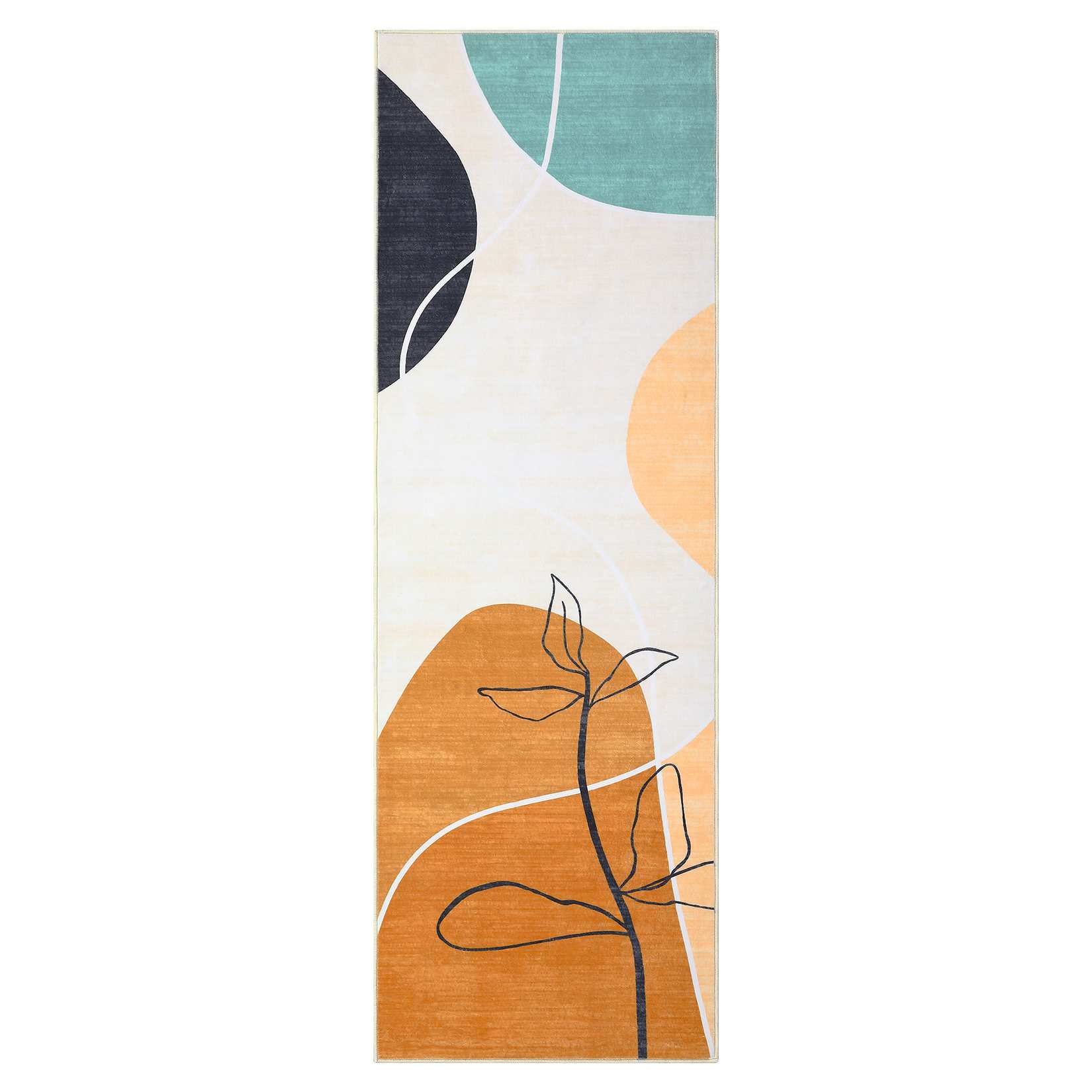 Qeetex LSN-PHO-11G35VPR 2 x 6 ft Polyester Imitation Cashmere Orange Rectangular Hallway Bathroom Entryway Kitchen Office Foldable Flower Printed Modern Washable Area Rug