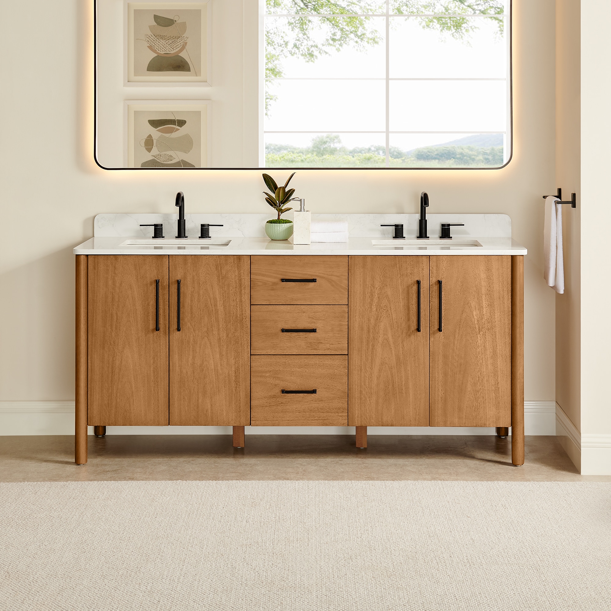 Altair 578072-MB-GW-NM Velora 72-in Mango Brown Undermount Double Sink Bathroom Vanity with Grain White Engineered Stone Top