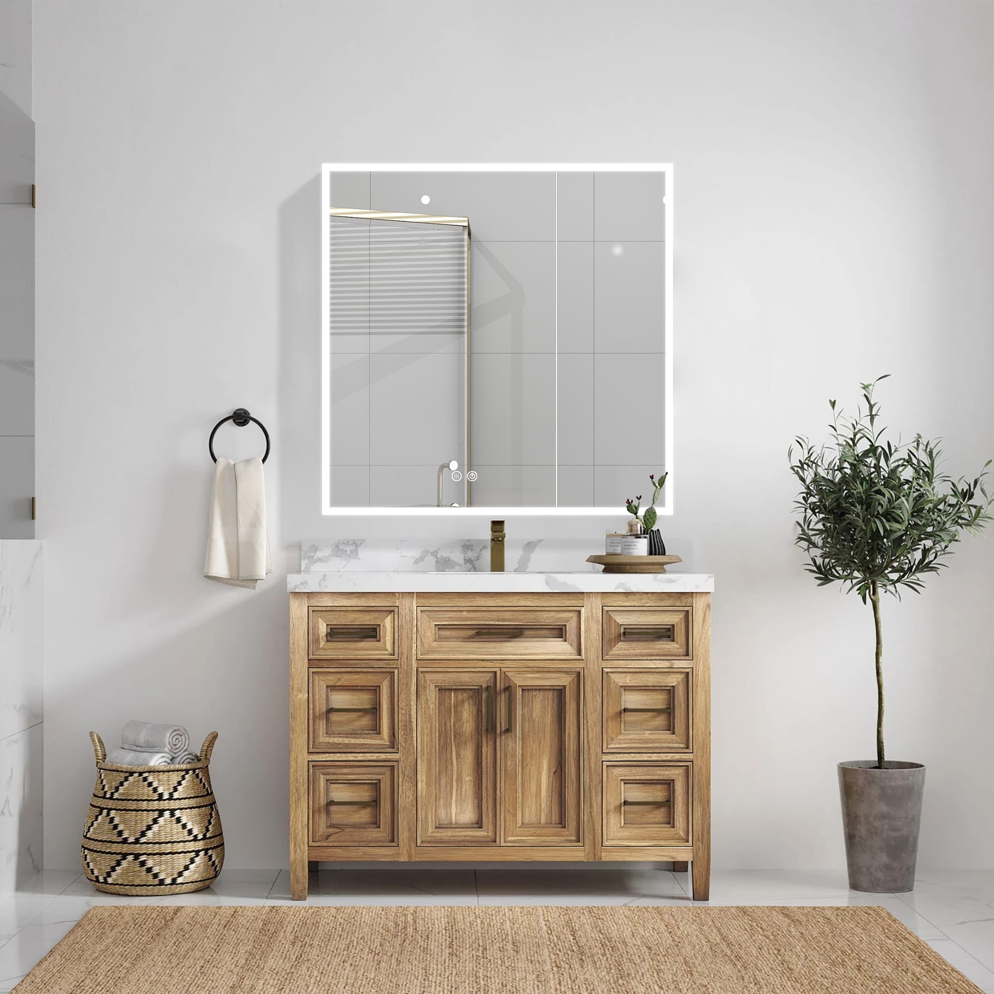 Forclover Dimmable Mirrored LED Bathroom Medicine Cabinet 30-in x