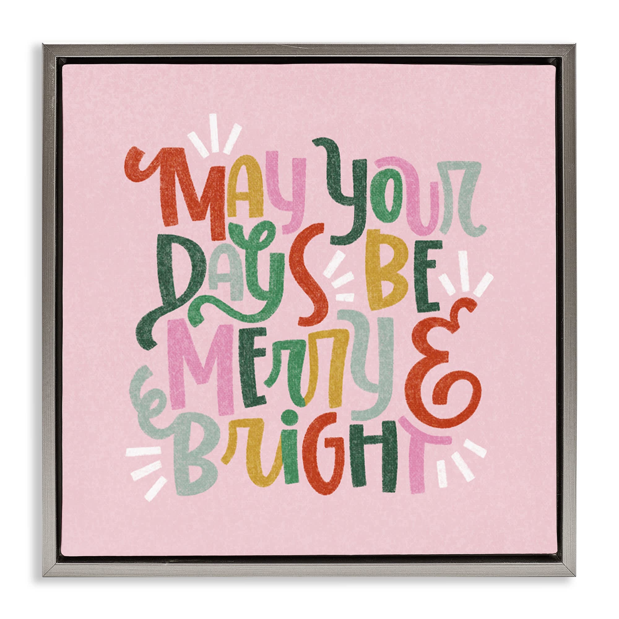 Stupell Industries BT-448-FFL-17X17 Pastel Merry and Bright Phrase Gray Framed Floater Canvas Wall Art By Sarah Hickman 18 x 18