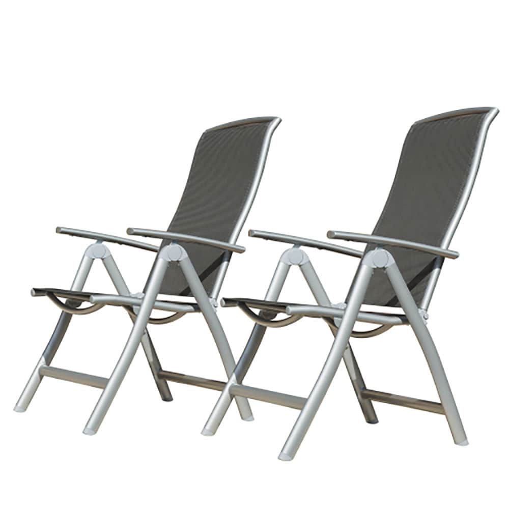 GZMR GM-W1825 Aluminium Frame Outdoor Reclining Patio Chairs Set of 2 Dark Gray Aluminum Frame Rocking Chair with Gray Mesh Seat