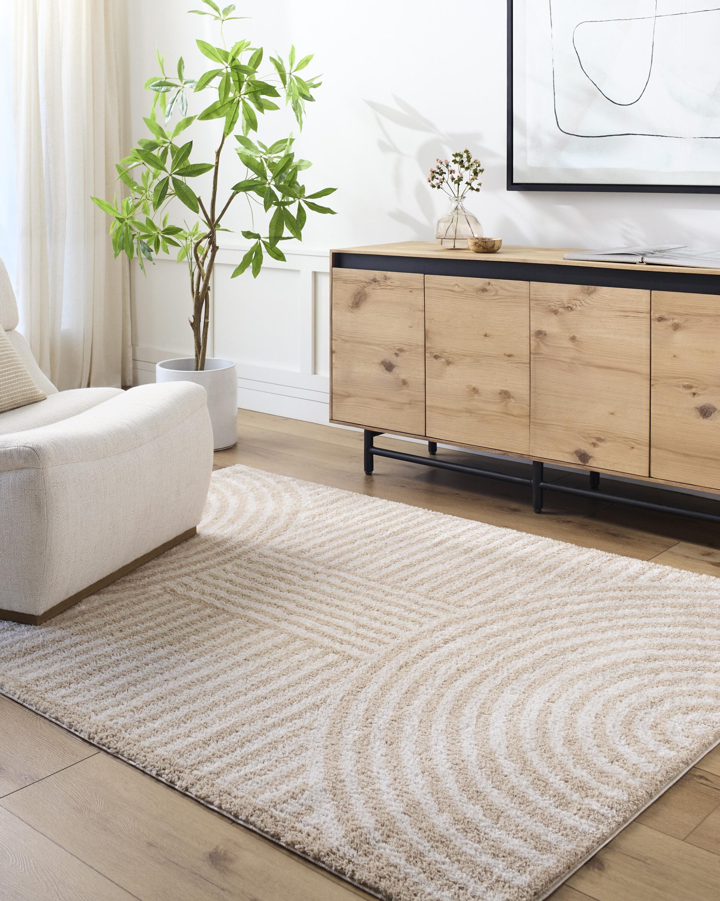Livabliss FSG2332-537 Fossay Shag 5 x 7 (ft) Polyester Beige Rectangular Indoor Mid-Century Modern Machine washable Area rug