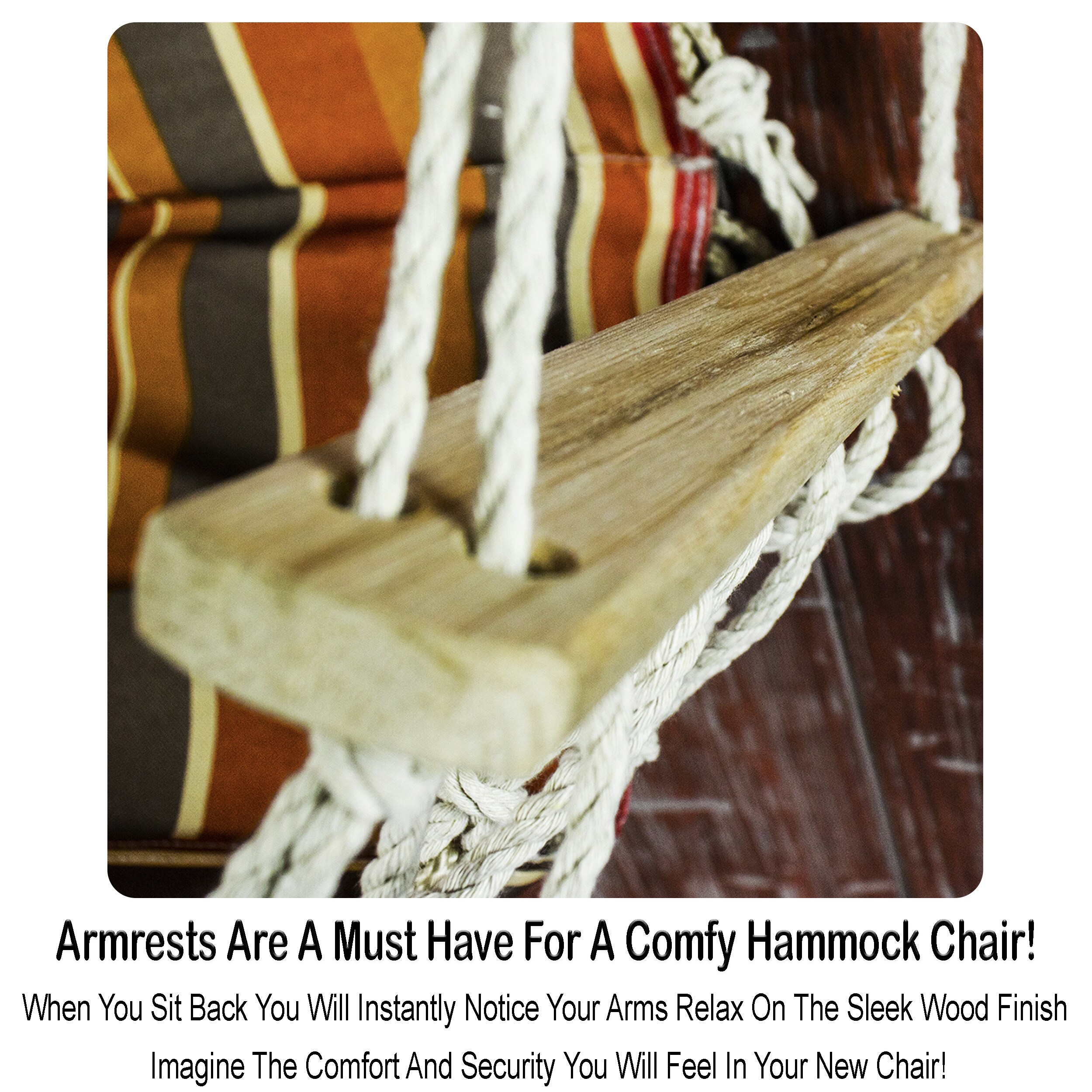 Backyard Expressions Hanging Hammock Chair with Pillow and Wooden Arms - Spice Stripes in the 