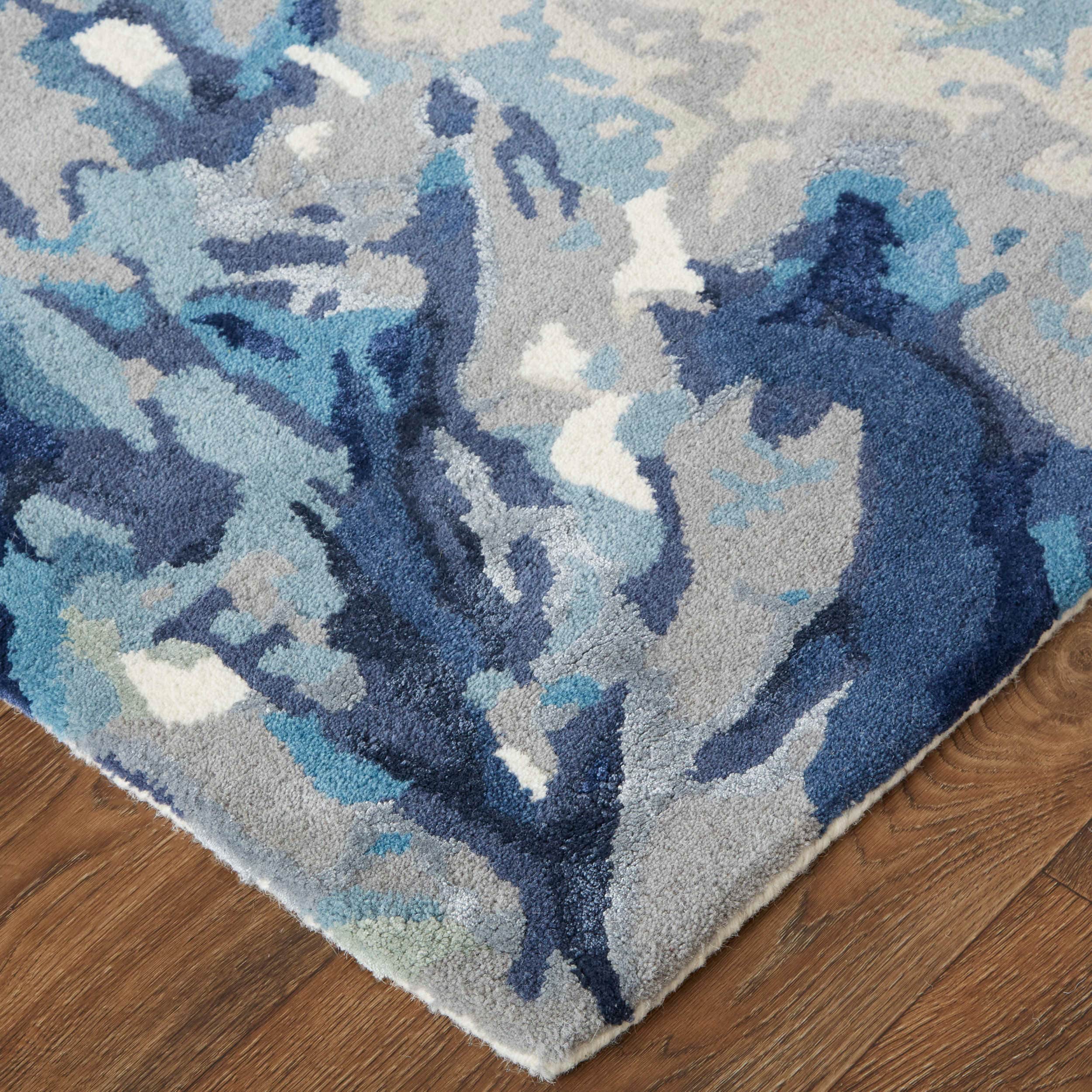 Room Envy DFYR8871BLU000F00 8 x 10 (ft) Loomed Blue Rectangular Indoor Floral/Botanical Area rug