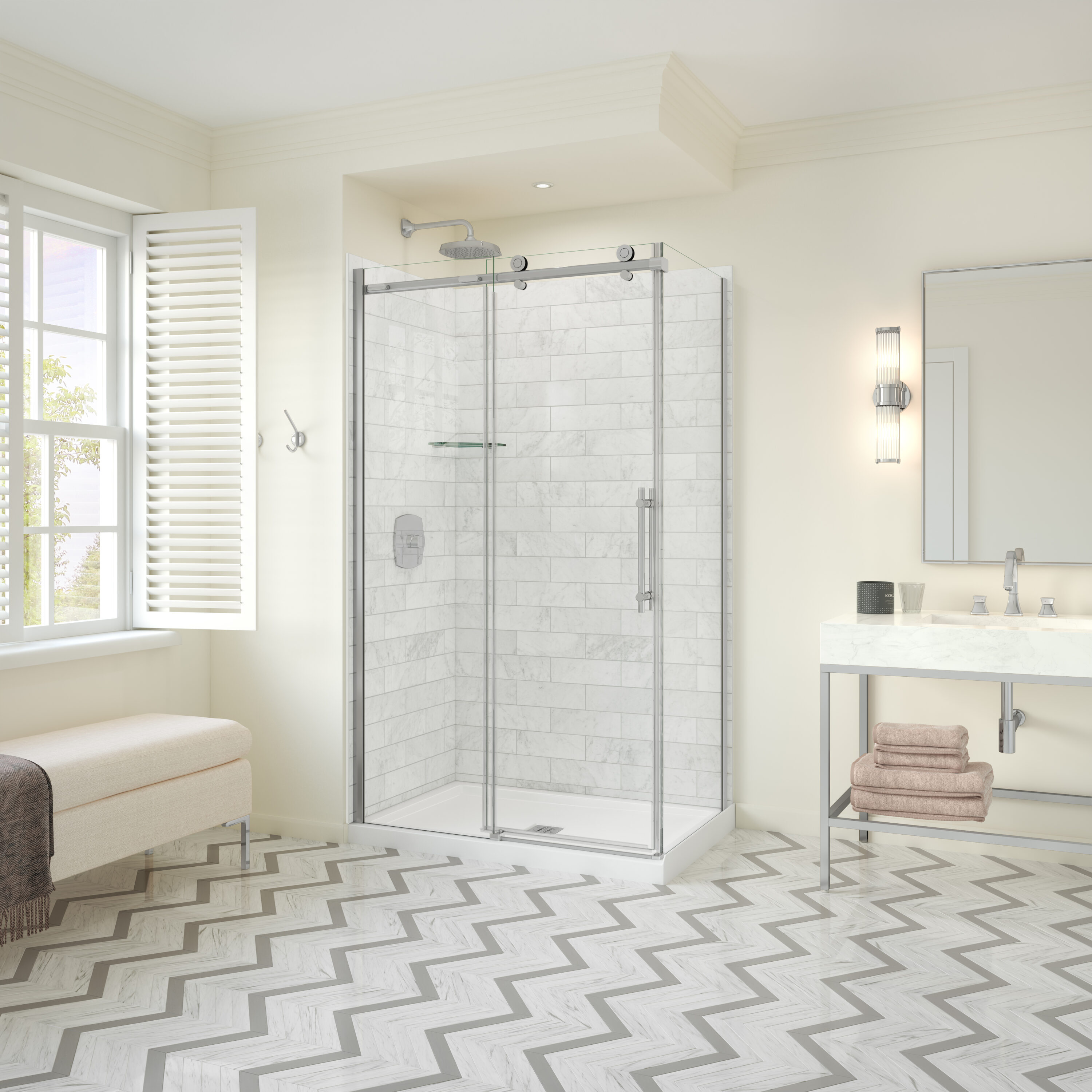 MAAX 107545-900-084-000 Odyssey Chrome 45-in to 47-in W x 78-in H Frameless Sliding Soft Close Shower door 5/16-in Thick Clear Glass