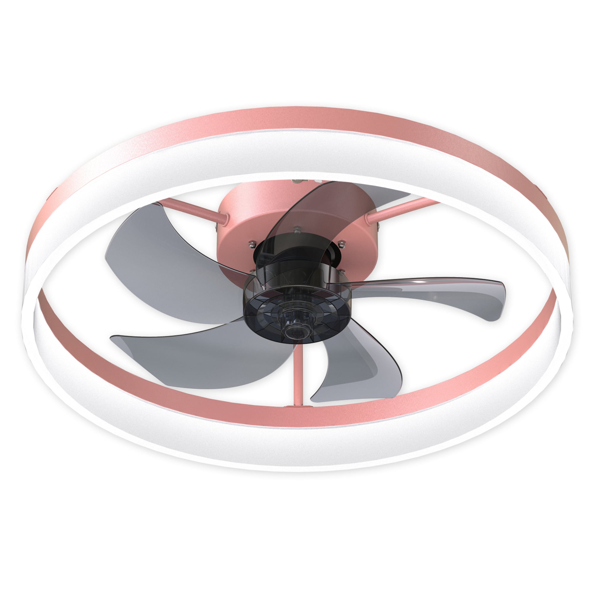 BABOOM BOM-0120484-OR 19.7-in Color-Changing Integrated LED Flush Mount Smart Pink with Gray Blades Fandelier Ceiling Fan With Light - Remote Included ( 5 -Blade )