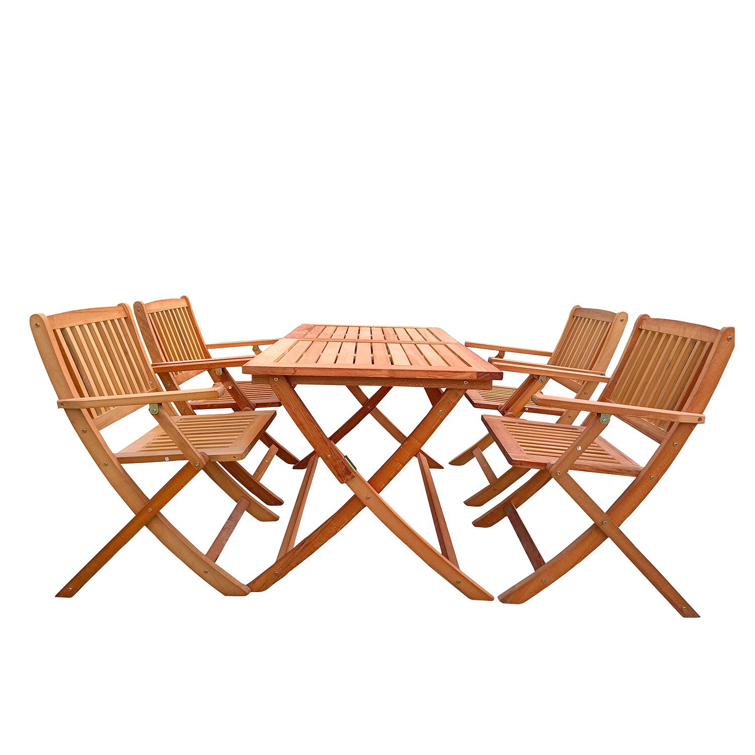 SINOFURN SYB140002WD 5 -Piece Brown Patio Dining Set Wood Rectangle Table with 4 Stationary Chairs