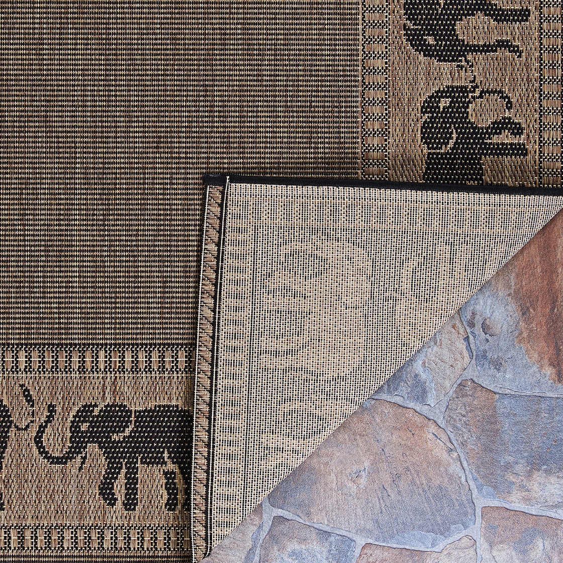 Elephant Parade Black Synthetic Flat Woven Outdoor Runner Rug