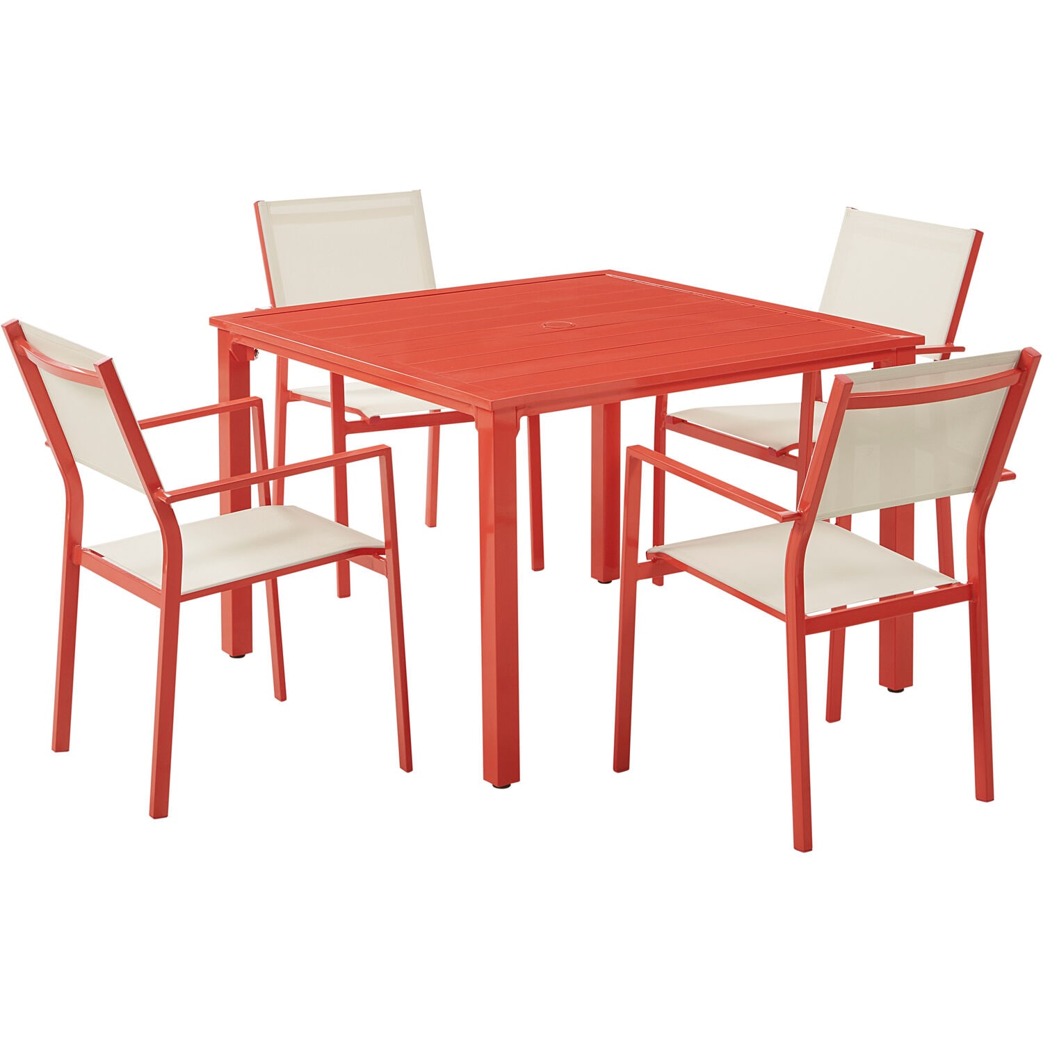 Mod Furniture LUNADN5PCSL-CR Luna 5 -Piece Coral Patio Dining Set Aluminum Square Table with 4 Stationary Chairs