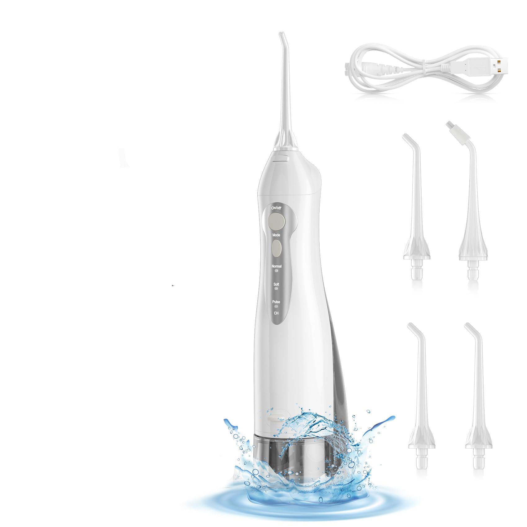 Etokfoks  Portable Water Dental Flosser Oral Irrigator With 300 ml Tank 4 Jet Tips 3 Modes And IPX7 Waterproof Design For Teeth And Braces