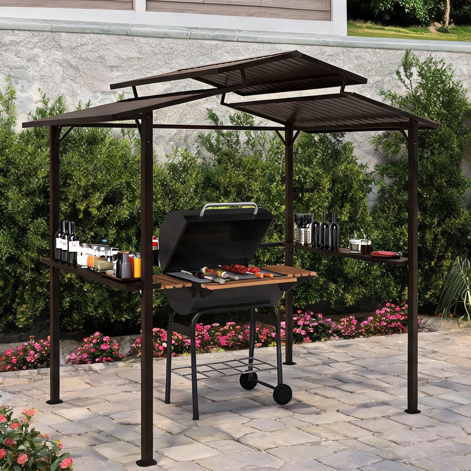 BBabe 5 in Gazebo for Outdoor Space in Brown Metal featuring Storage ...
