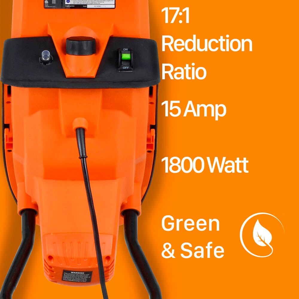 Landworks Wood Chipper Shredder Electric Light Duty 17:1 Reduction 15-Amp  1800 Watts 120VAC Dual Edge Blades for Lawn and Garden Use or Fire