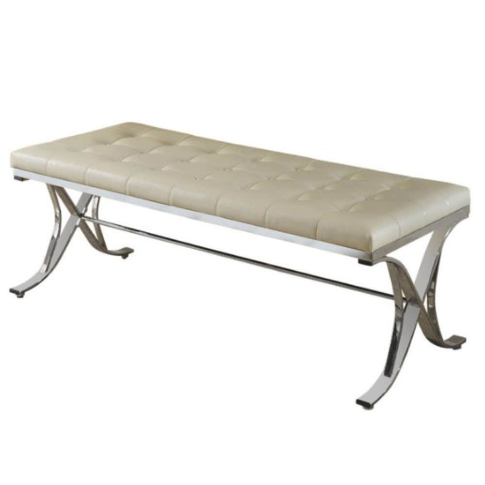 HomeRoots 285793 Amelia Modern Beige Chrome Accent Bench 48-in x 20-in x 19-in