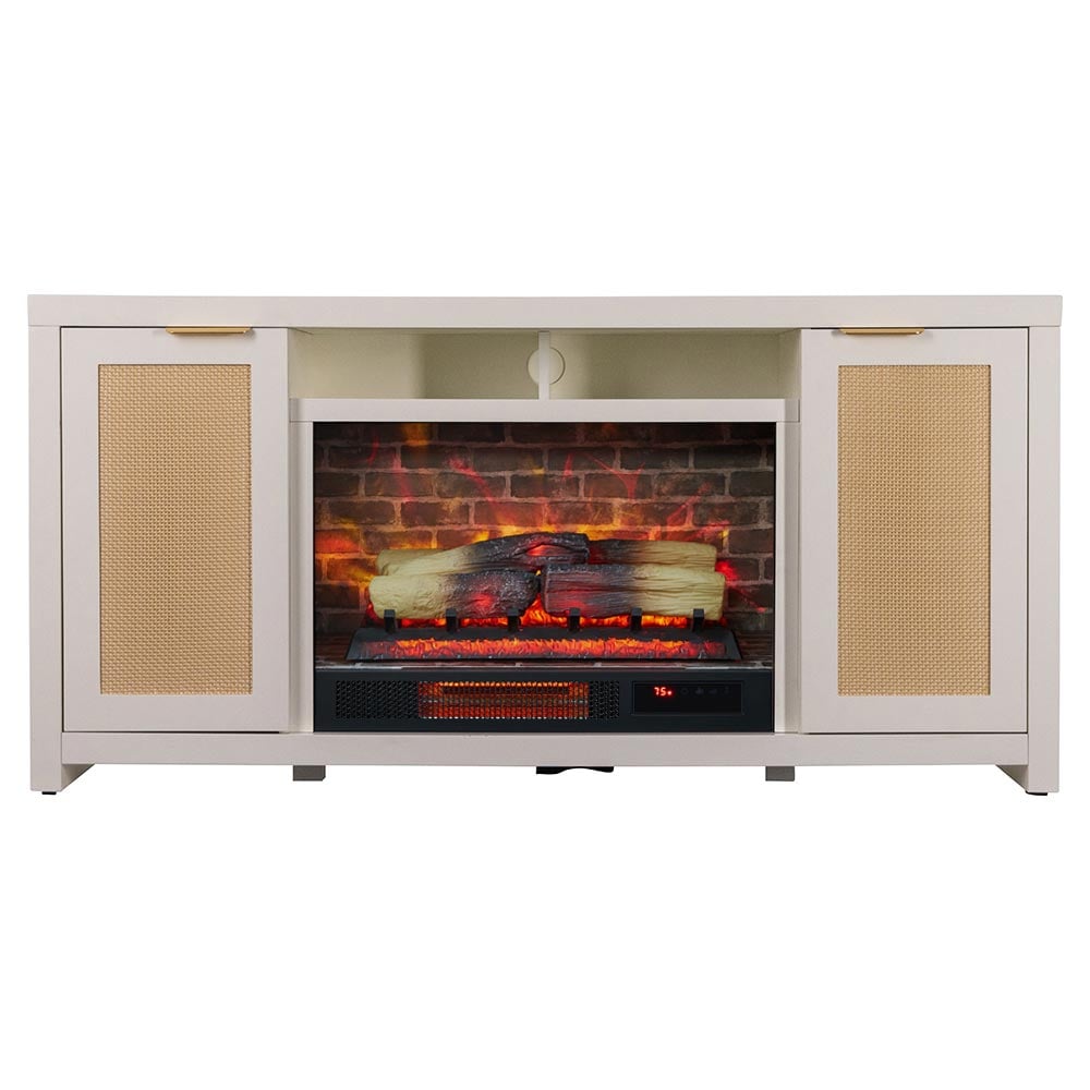 Country Living CL-M-1006-WW 57 W Inlet Cove Rattan White TV Stand with Fan-forced Flat wall Electric Fireplace with Remote Control Included