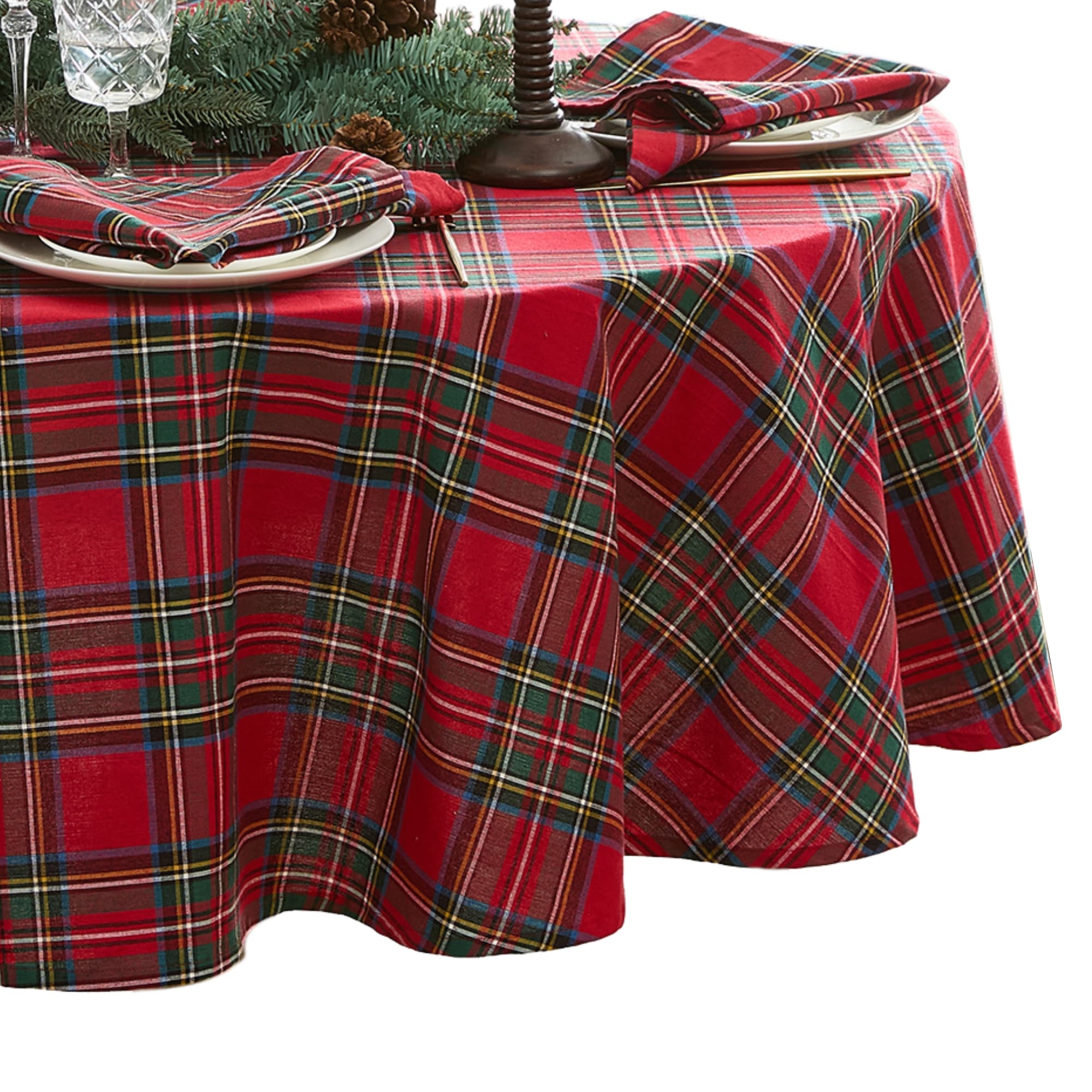 Elrene Home Fashions 194590285081 Stowe Tartan Holiday Plaid Oval 60x84 Indoor Red Table Cover for 6-ft rectangle