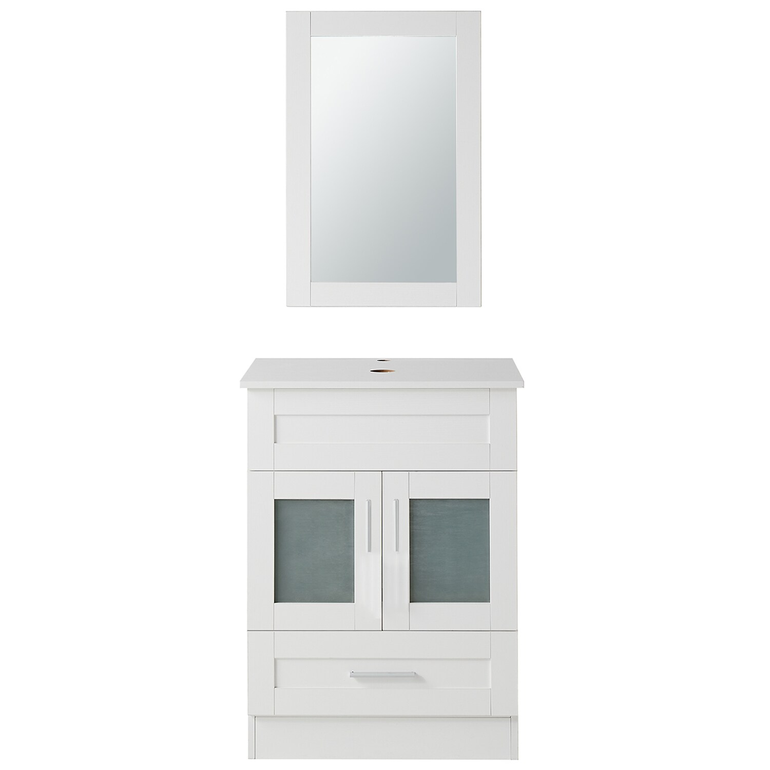 waterpar WPLO-BV02 24-in White Bathroom Vanity with White Wood Top (Mirror Included)