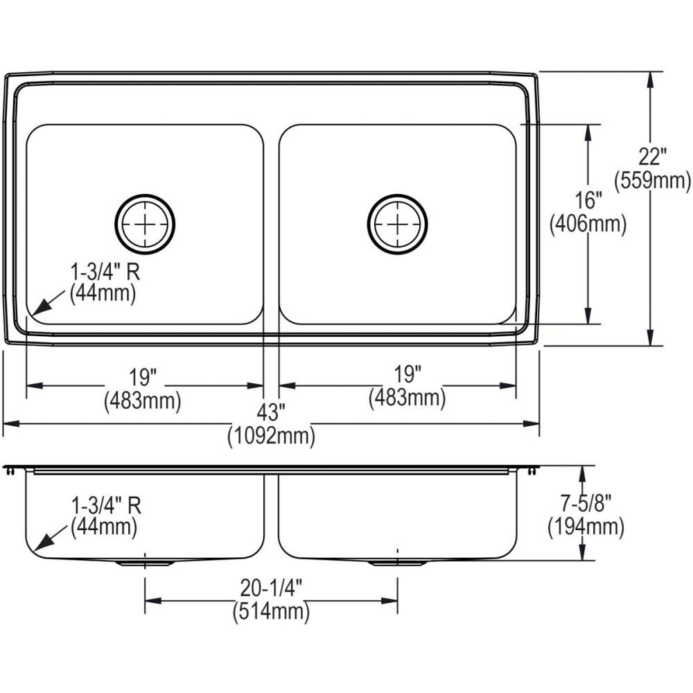 Elkay Gourmet Drop In 43 In X 22 In Lustertone Stainless Steel Double