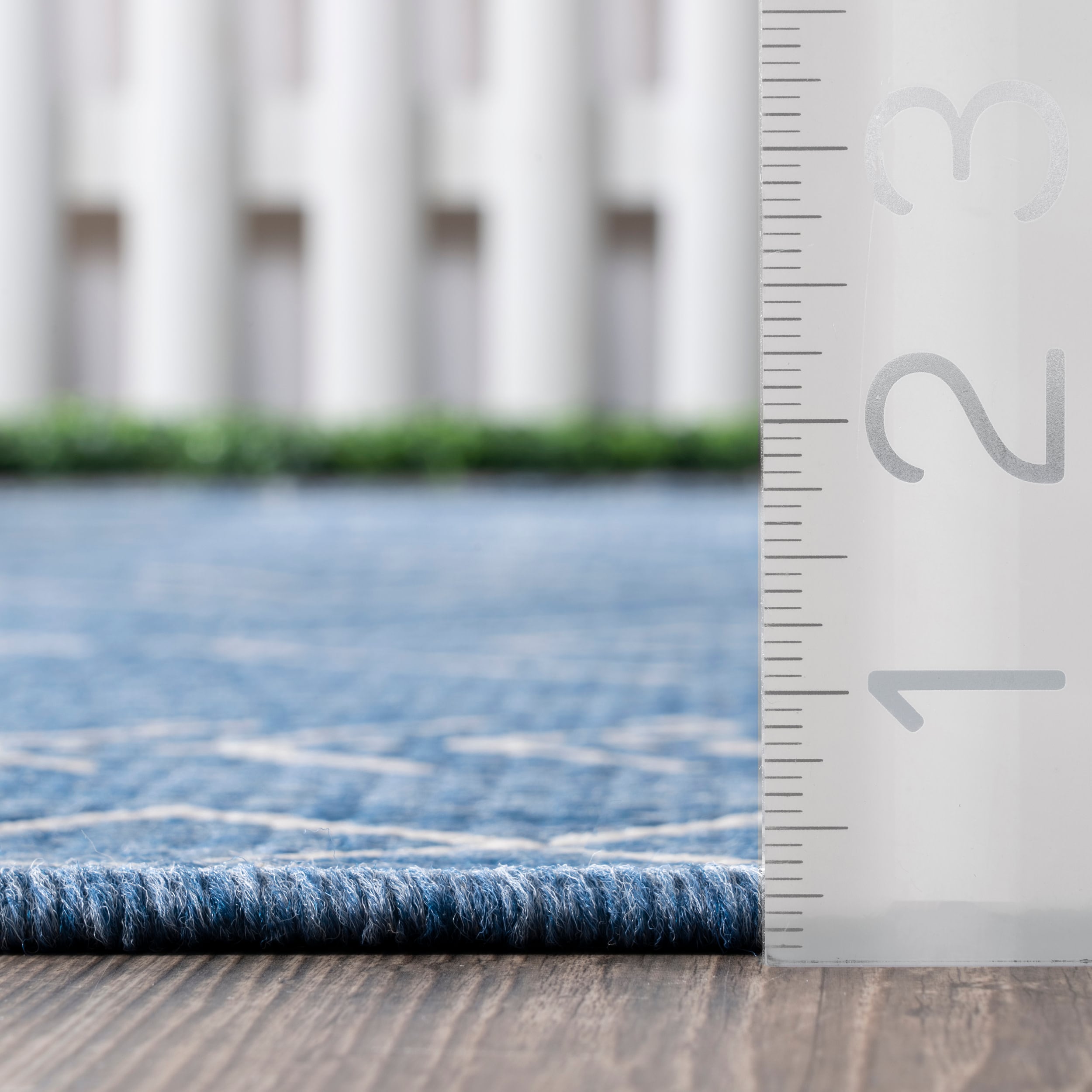 Blue Geometric Synthetic Easy Care Square Rug