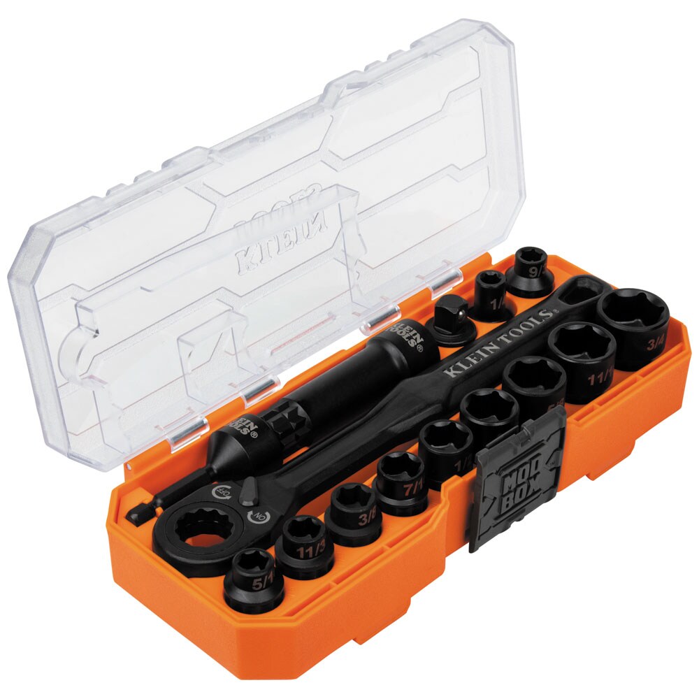 Klein Tools 15-Piece Standard (SAE) 3/8-in Drive 6-point Set Deep Socket Set