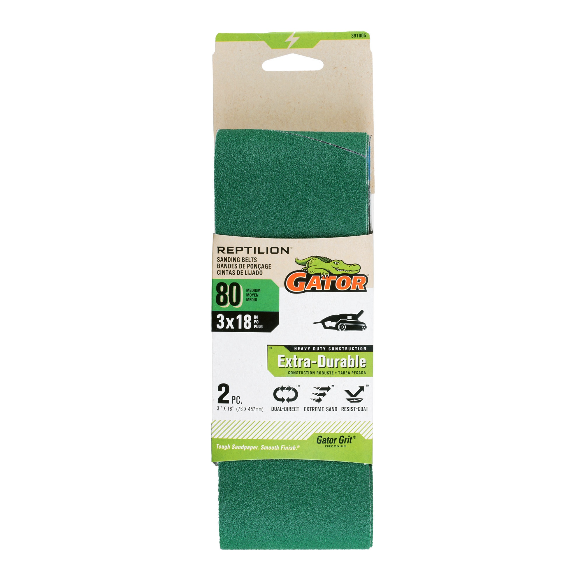 Gator 391005 Reptilion 2 -Piece Zirconia alumina 80 -Grit Belt Sandpaper
