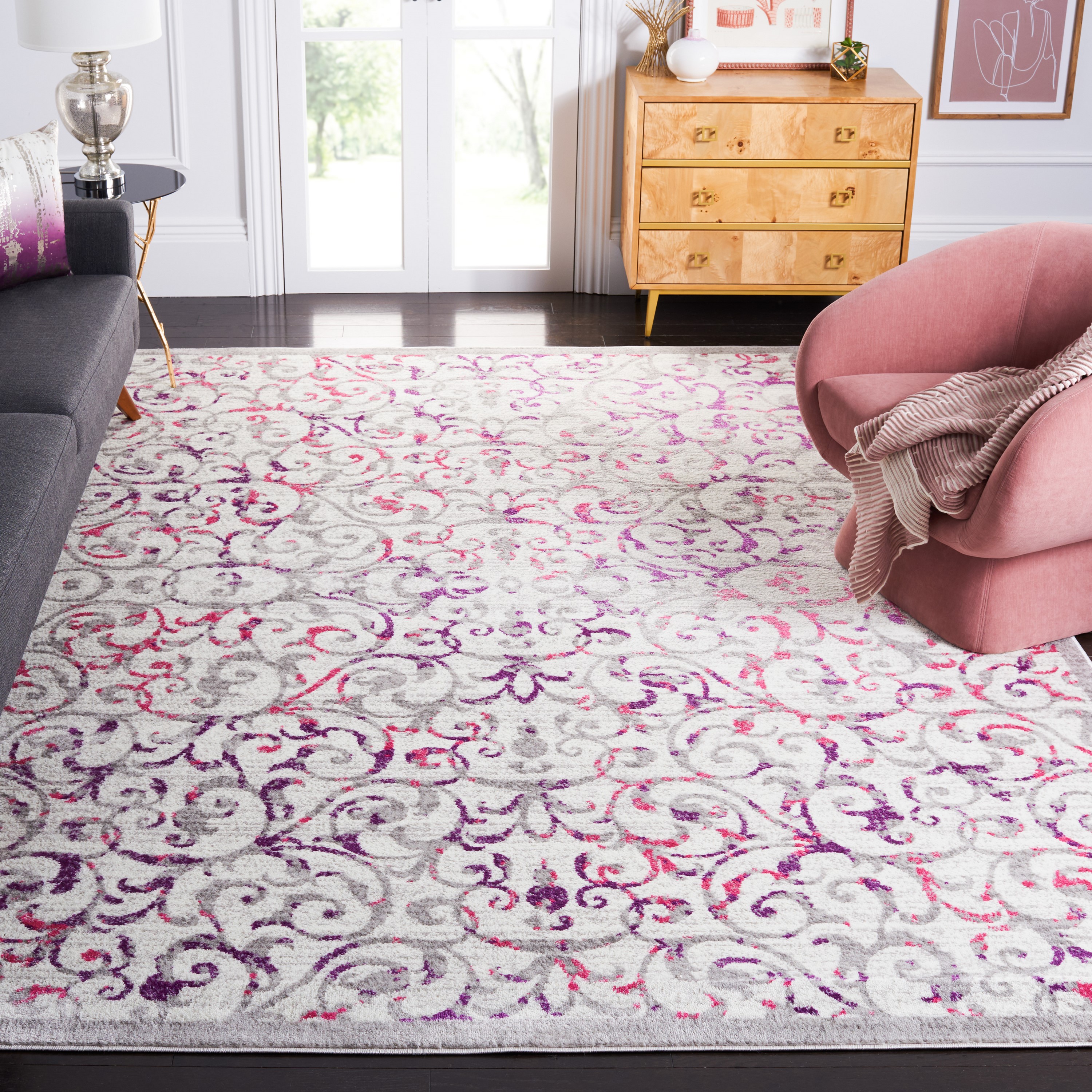 Safavieh SKY198F-9 Skyler Ayla 9 x 12 (ft) Loomed Polypropylene Ivory/Pink Rectangular Indoor Floral/Botanical Area rug