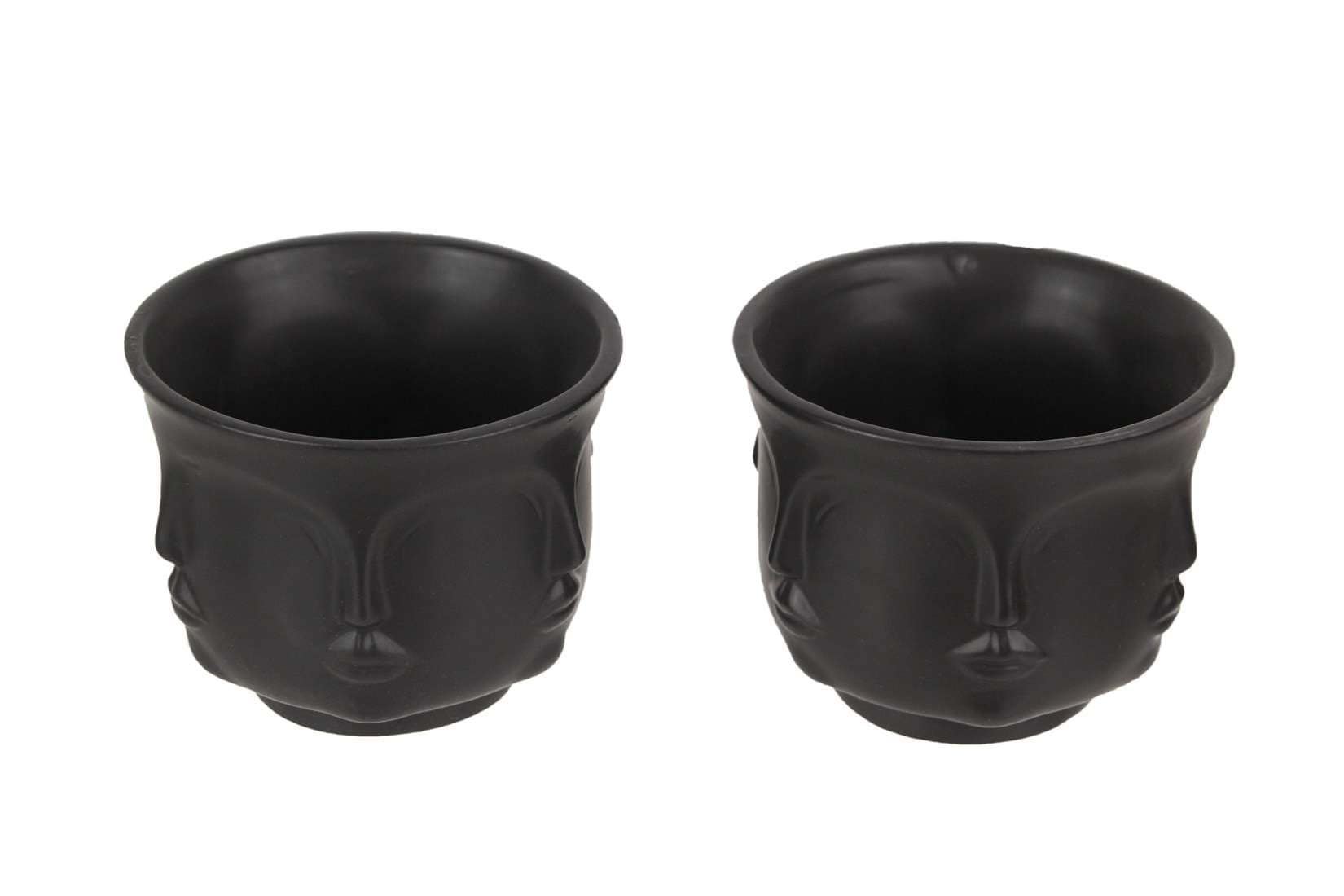 NAPCO NAP-22144-SET Set of 2 Multi Face Ceramic Planter Matte Black Pottery Vase Small Flower Pot