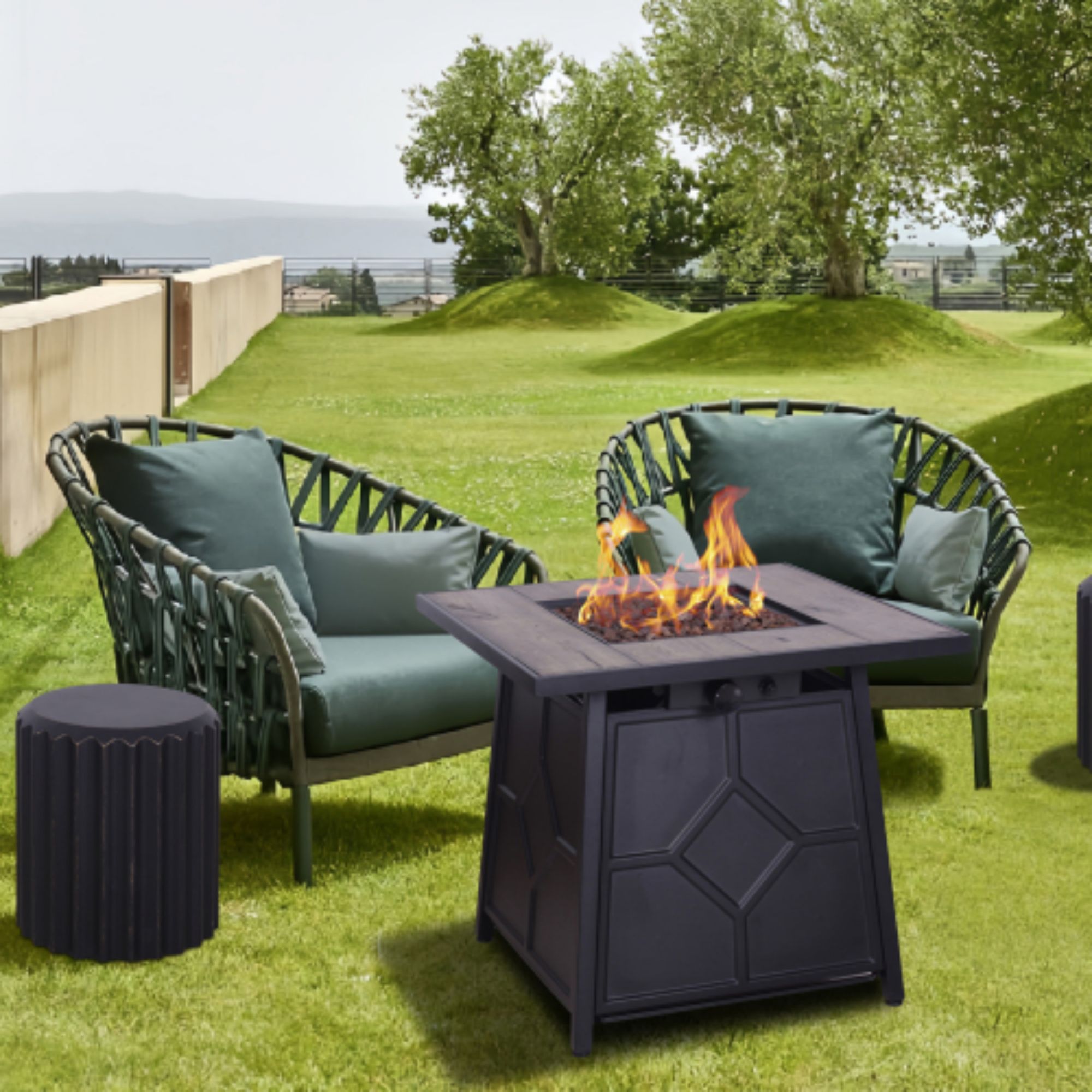 28-in W Black Portable Composite Square Propane Gas Fire Pit | - CASAINC WF-HYHL-3610-LA