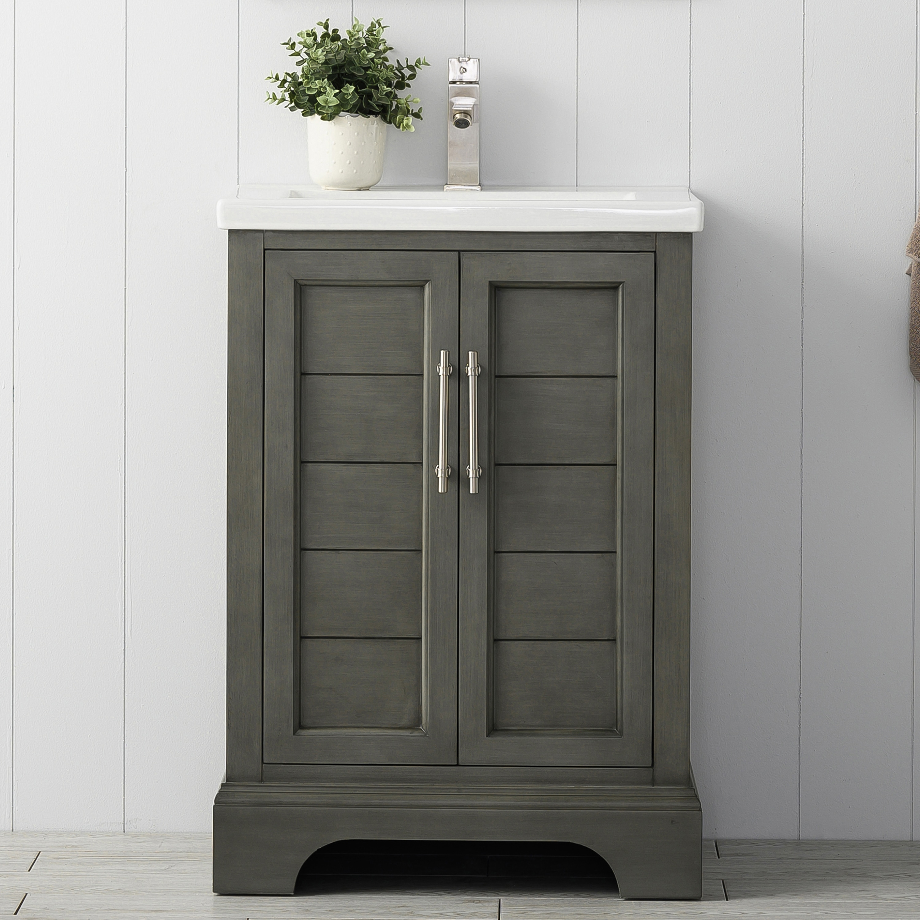 Silver Gray 24" Single Sink Bathroom Vanity with Ceramic Top