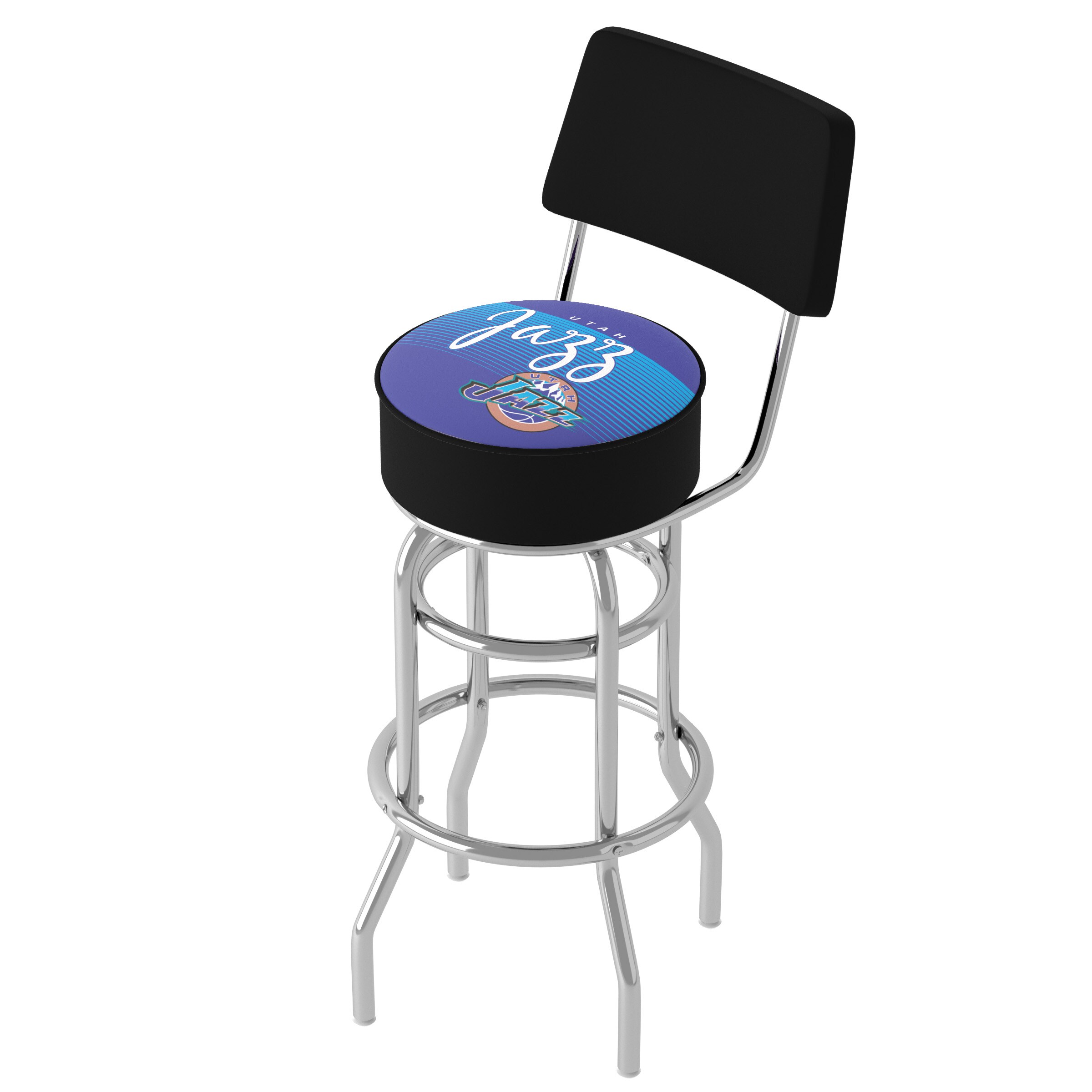 Trademark Gameroom NBA1100HC-UJ-TWN Utah Jazz 31-in H Bar height (28-in to 33-in) Round Seat Upholstered Swivel Metal Back Bar Stool Back